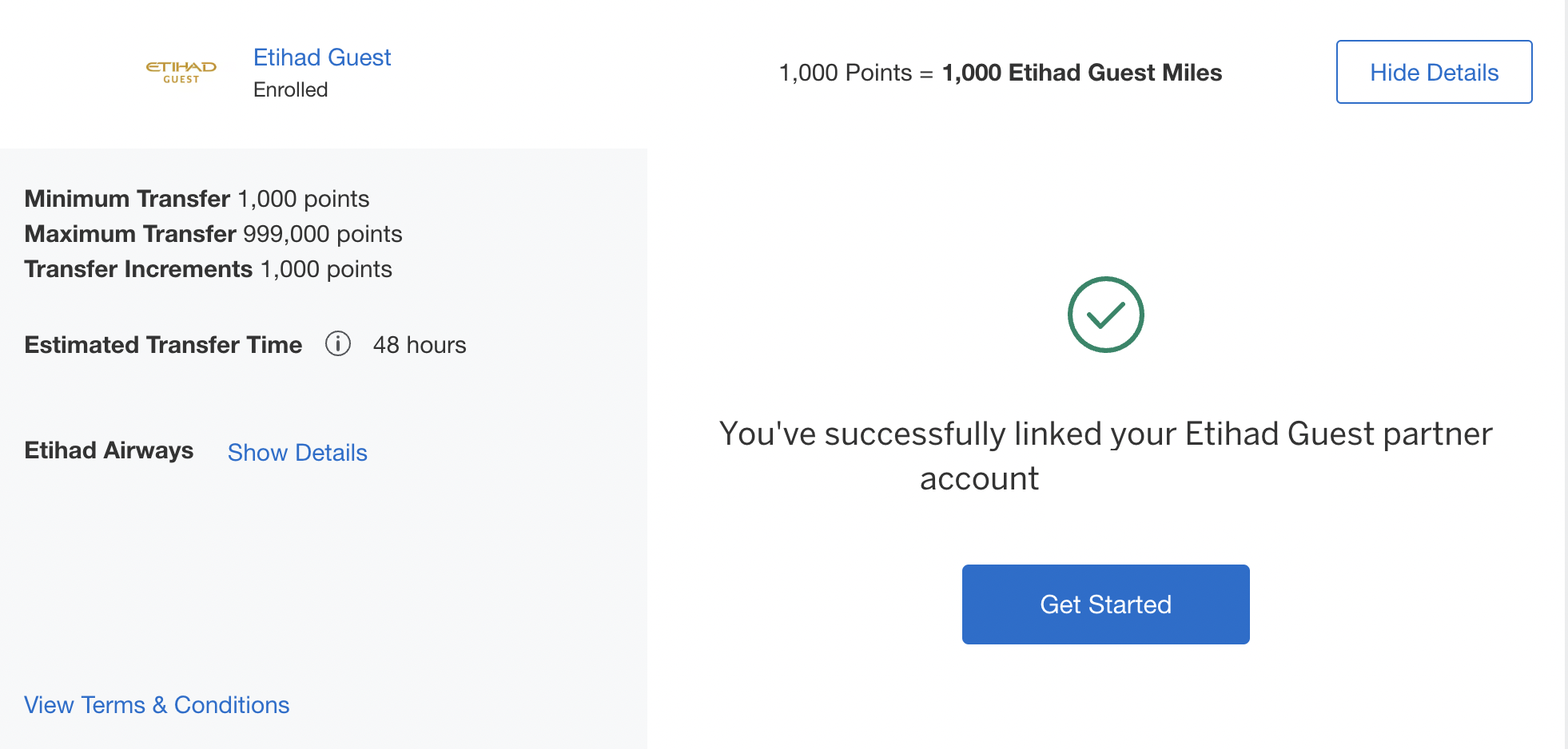 Amex Etihad Linked Screenshot