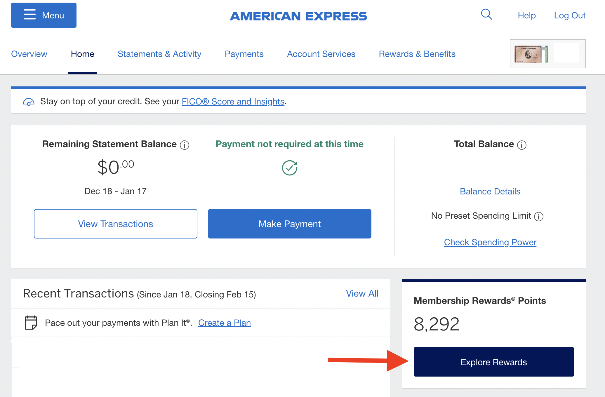 Amex Explore Rewards Screenshot