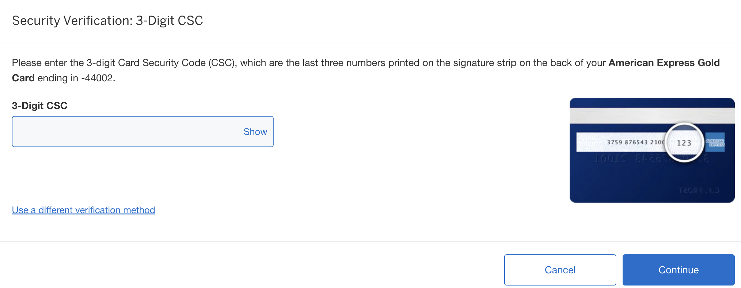 Amex transfer verification process screenshot 1