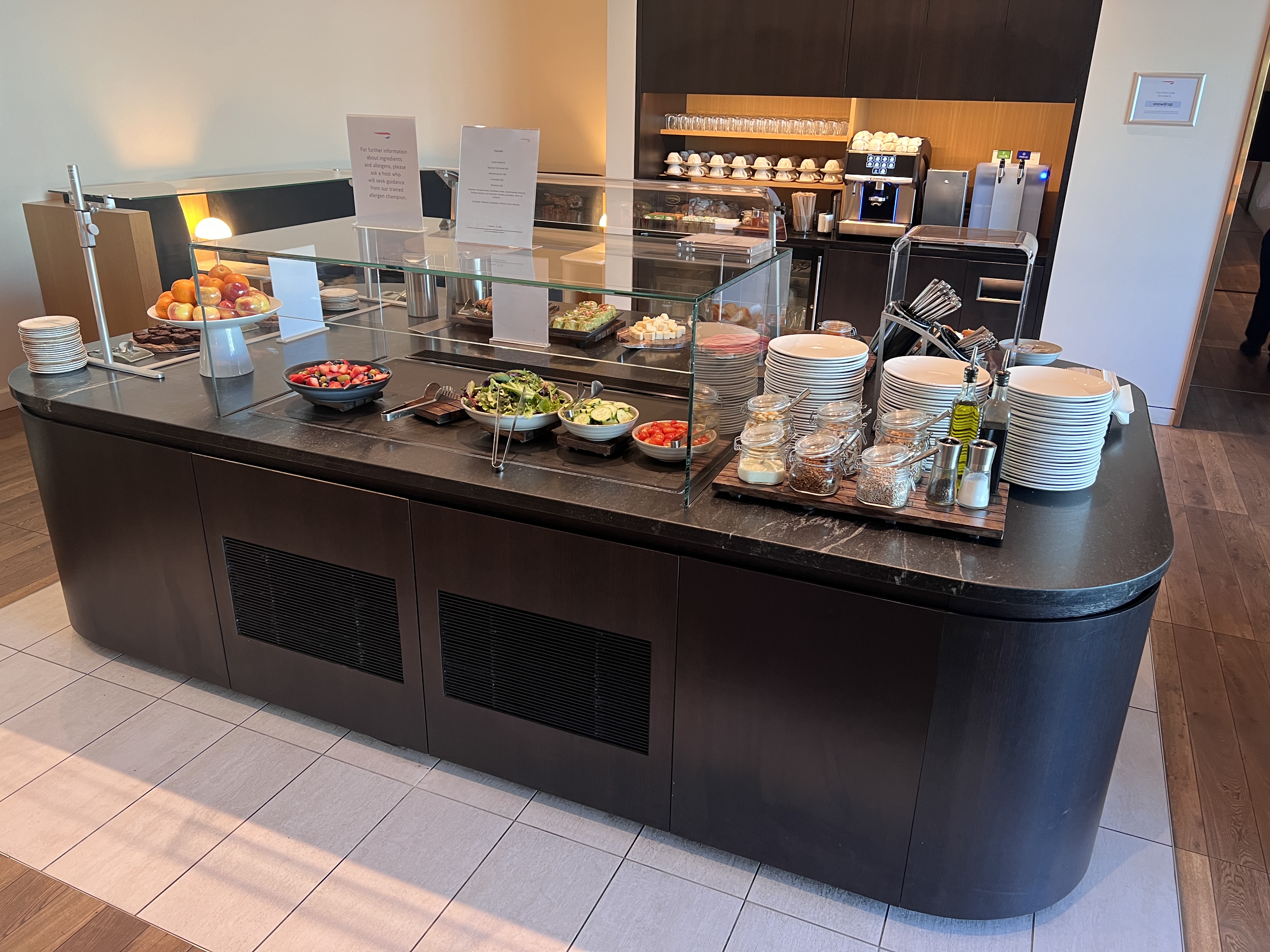 British Airways Lounge San Francisco buffet selection with salads British Airways Lounge San Francisco buffet selection with salads