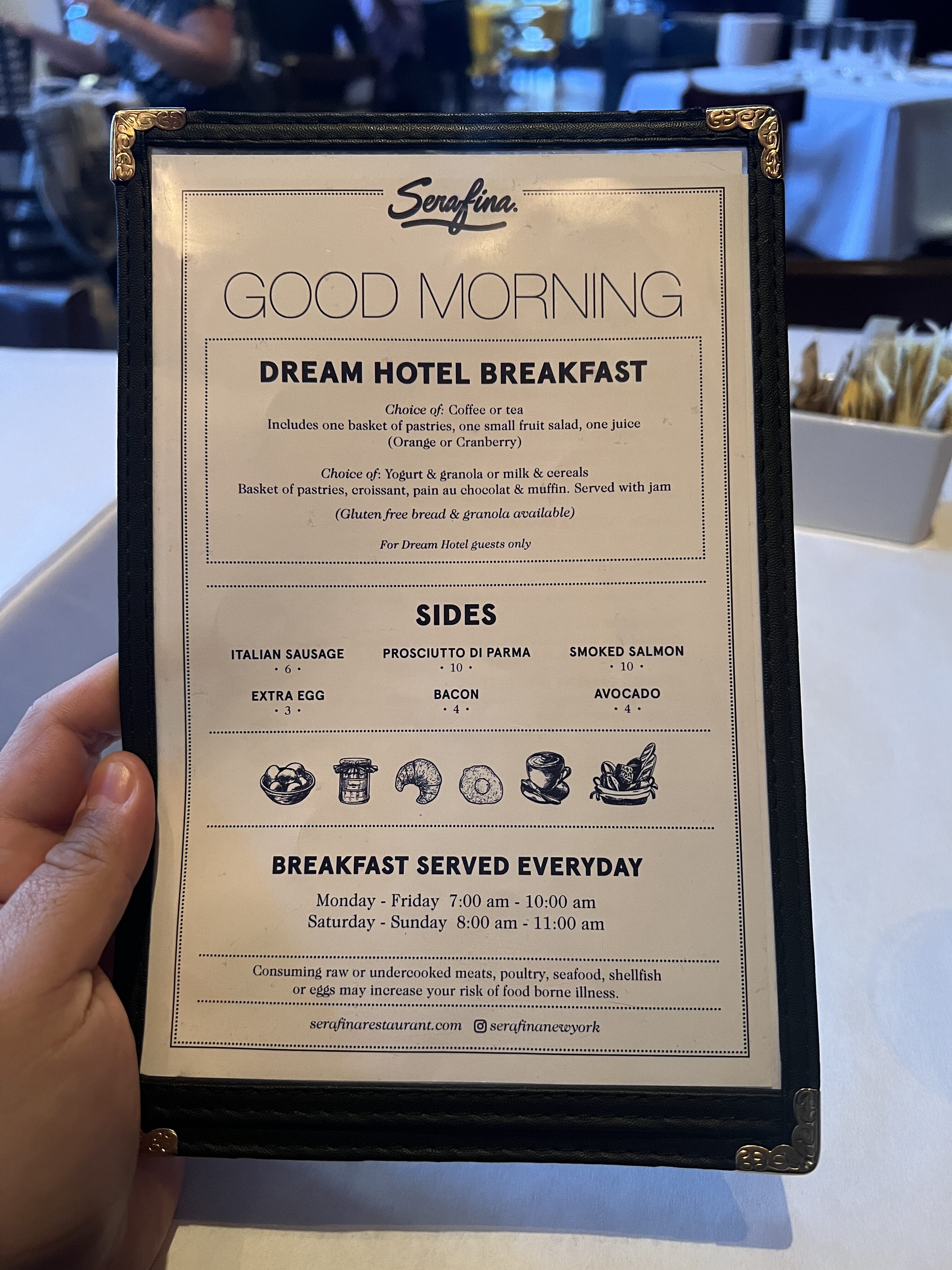 Dream Midtown Serafina breakfast a la carte menu Dream Midtown Serafina breakfast a la carte menu