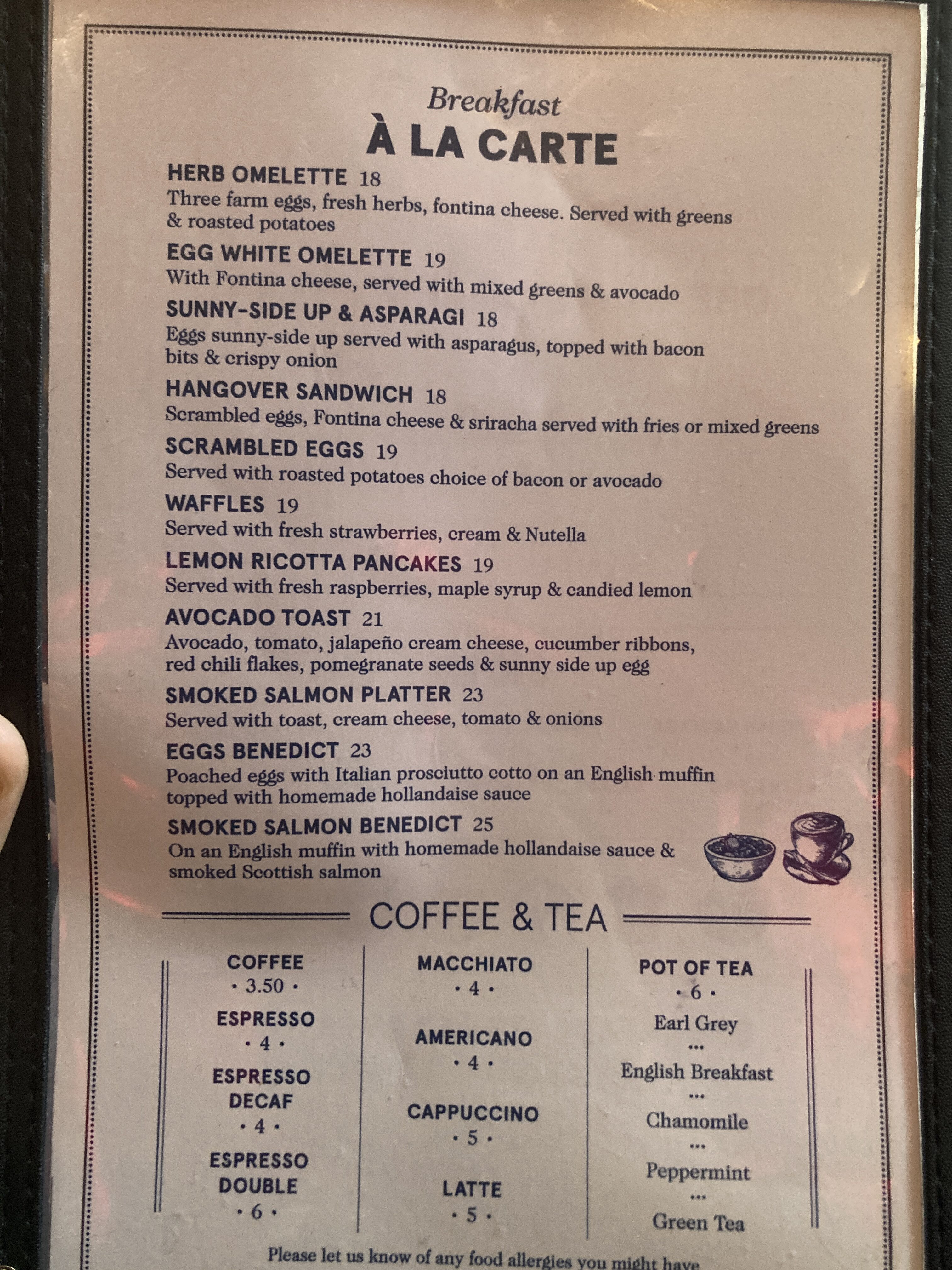Dream Midtown breakfast menu