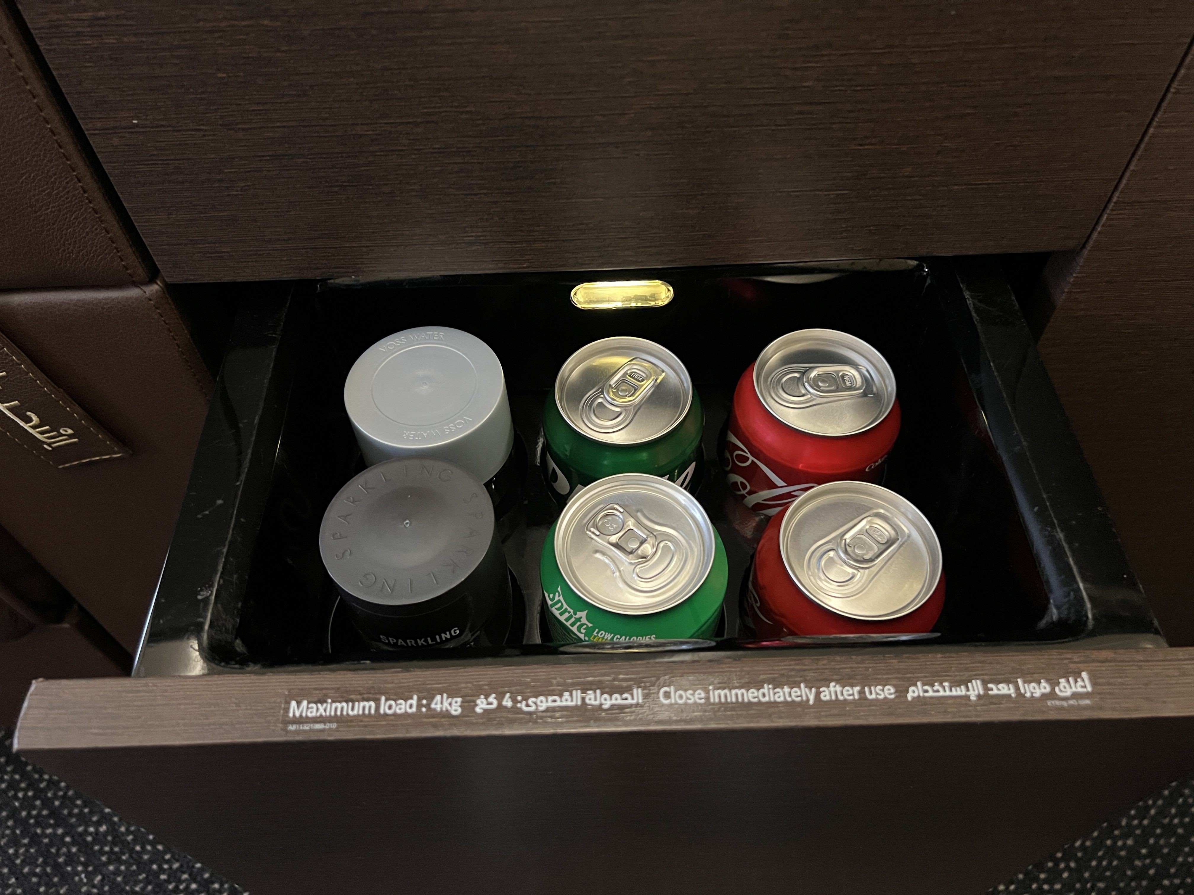 Etihad First Class Apartment minibar Etihad First Class Apartment minibar