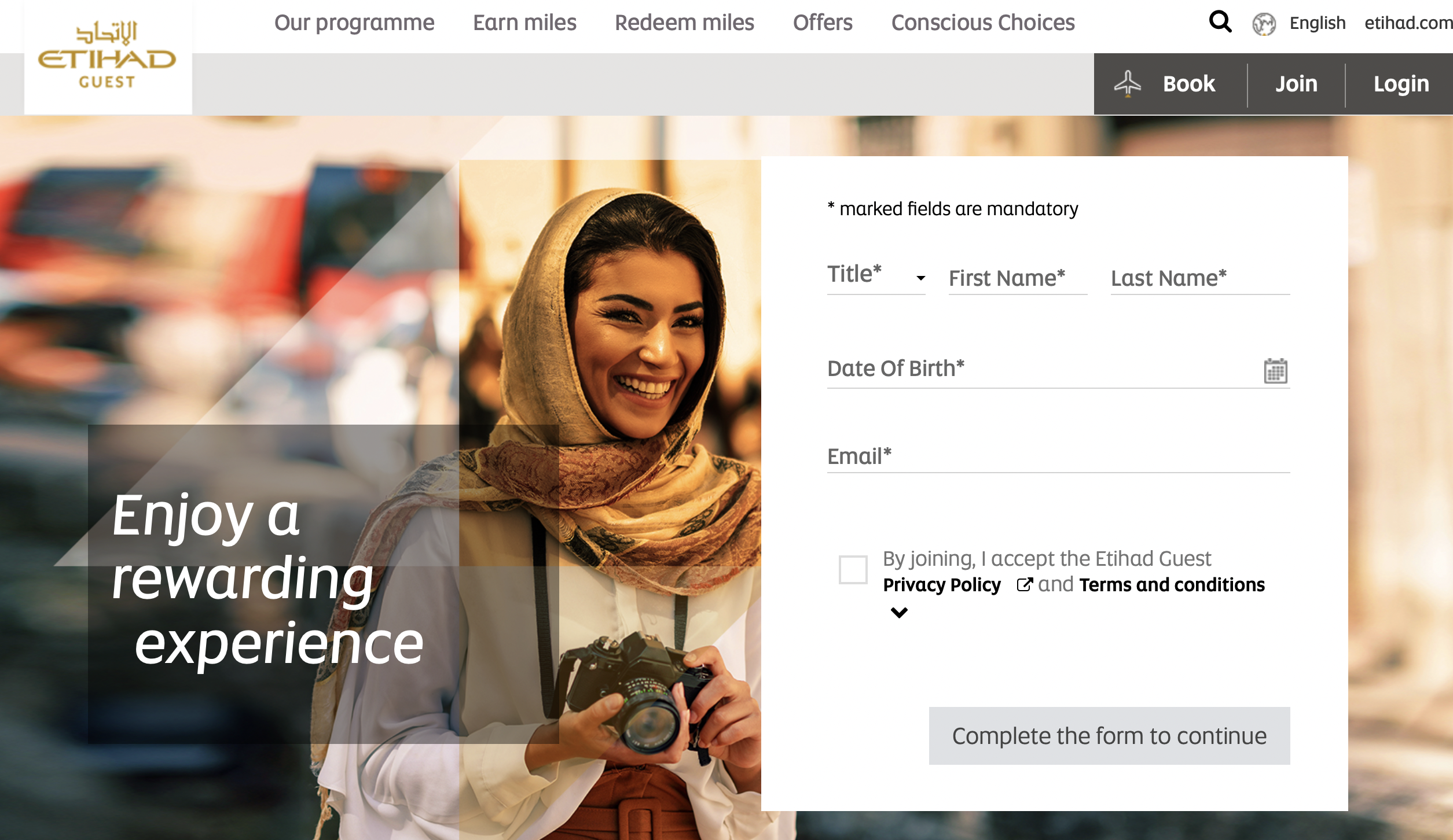 Etihad Guest Register Screenshot
