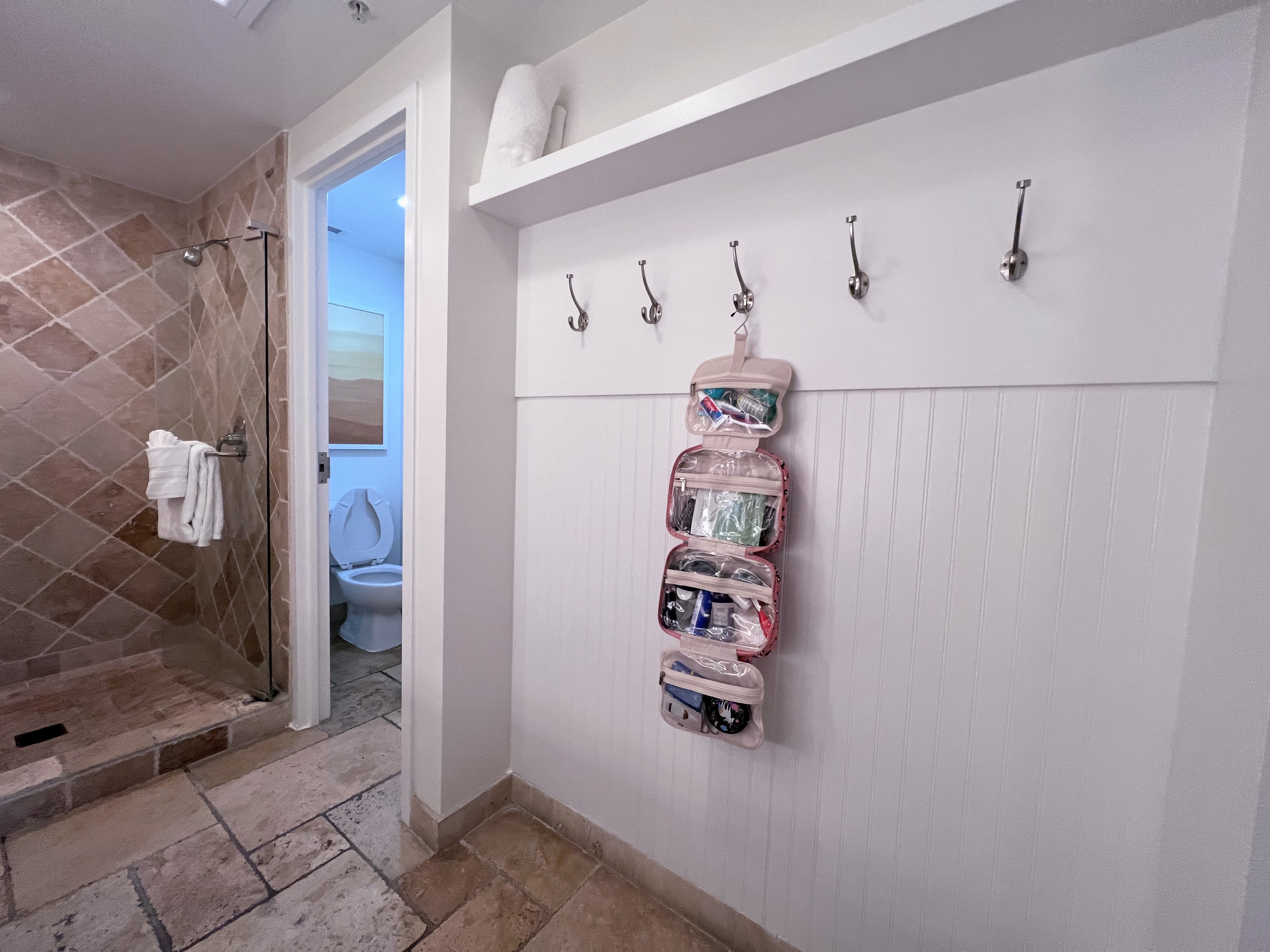 Hawks Cay Resort bathroom wall with hooks