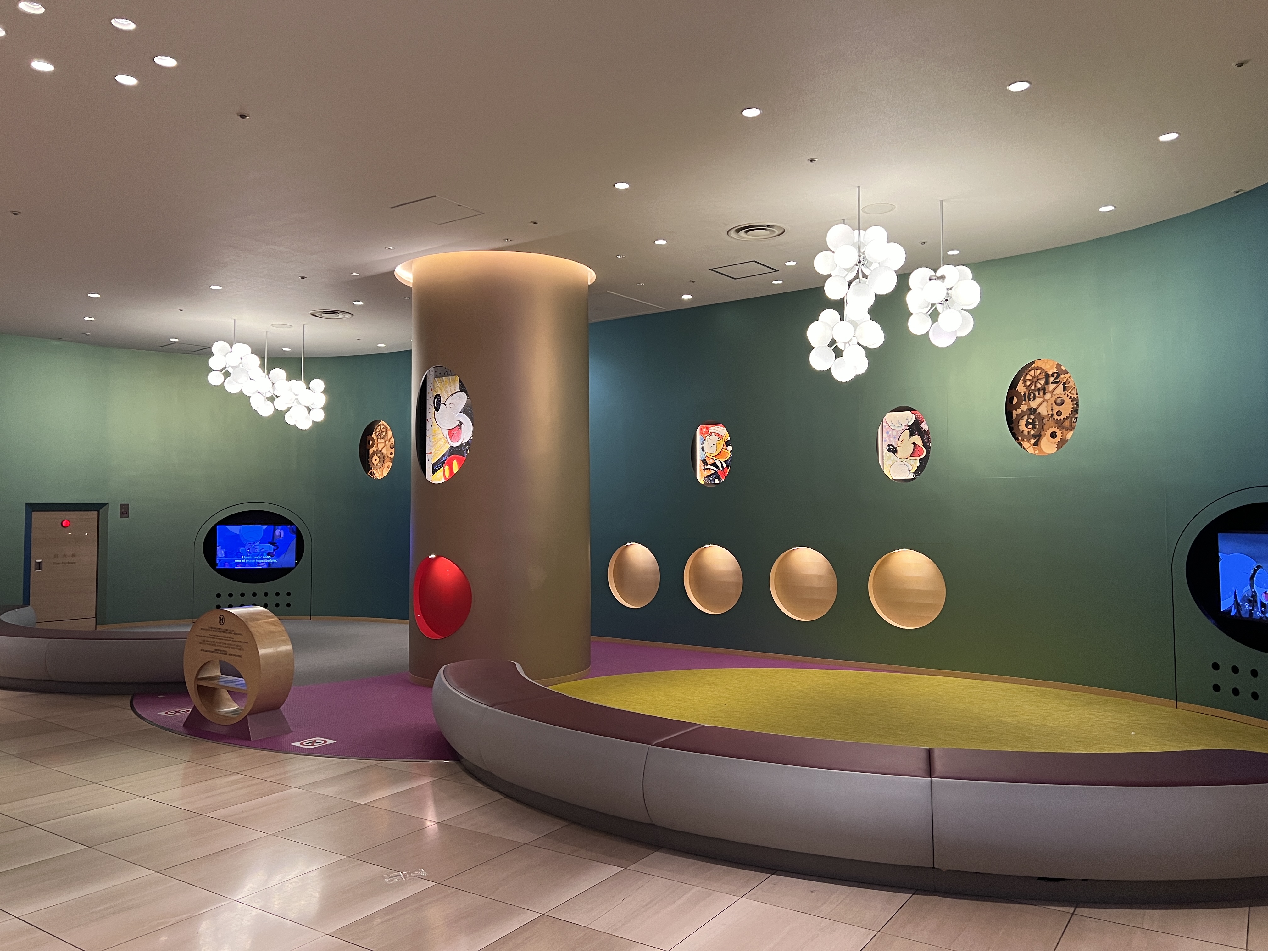 Hilton Tokyo Bay Disney themed seating area in lobby Hilton Tokyo Bay Disney themed seating area in lobby
