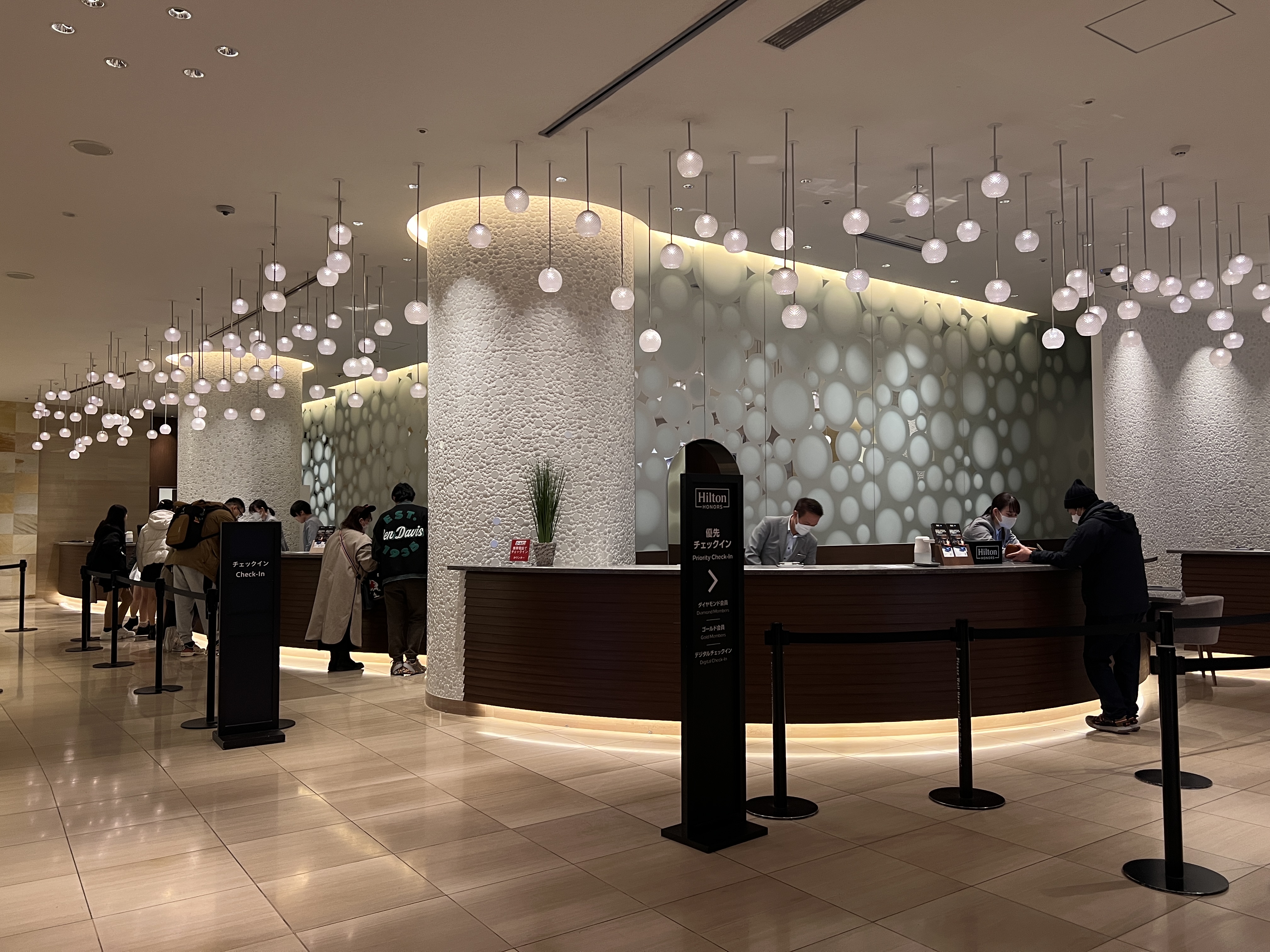 Hilton Tokyo Bay check in area with separate priority line Hilton Tokyo Bay check in area with separate priority line