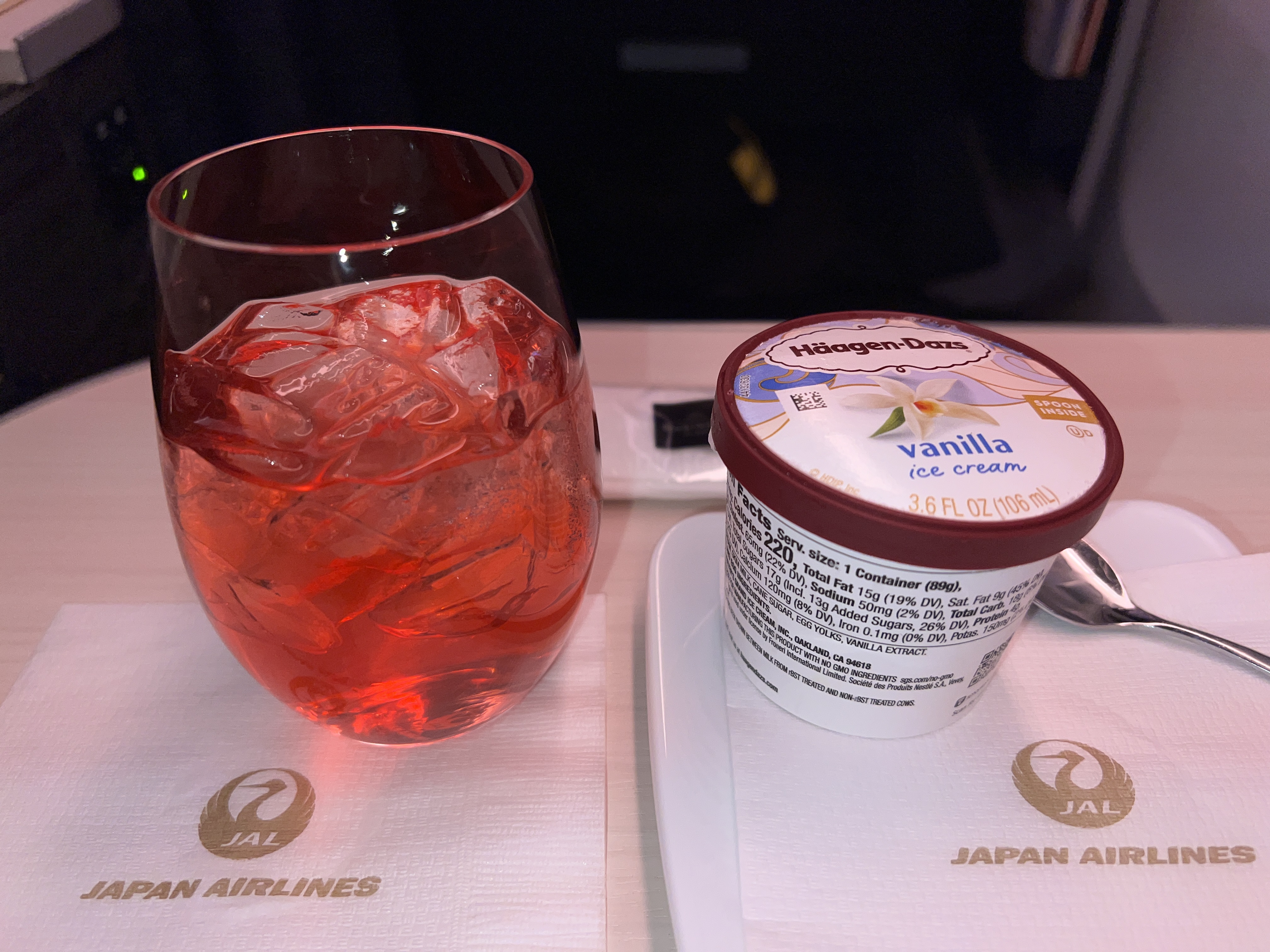 Japan Airlines 777 300er business class dessert ice cream Japan Airlines 777 300er business class dessert ice cream