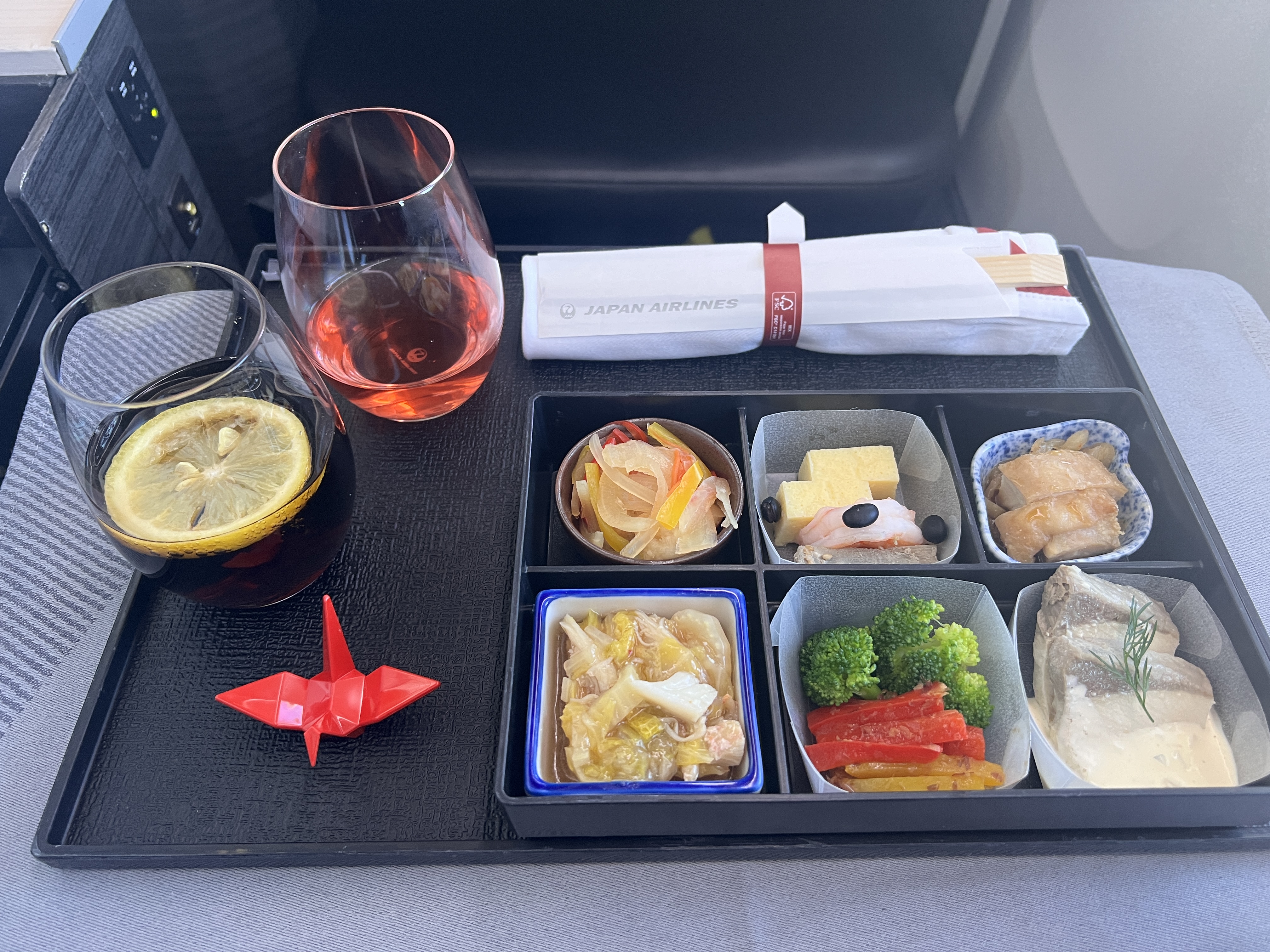 Japan Airlines 777 300er business class japanese appetizer course Japan Airlines 777 300er business class japanese appetizer course