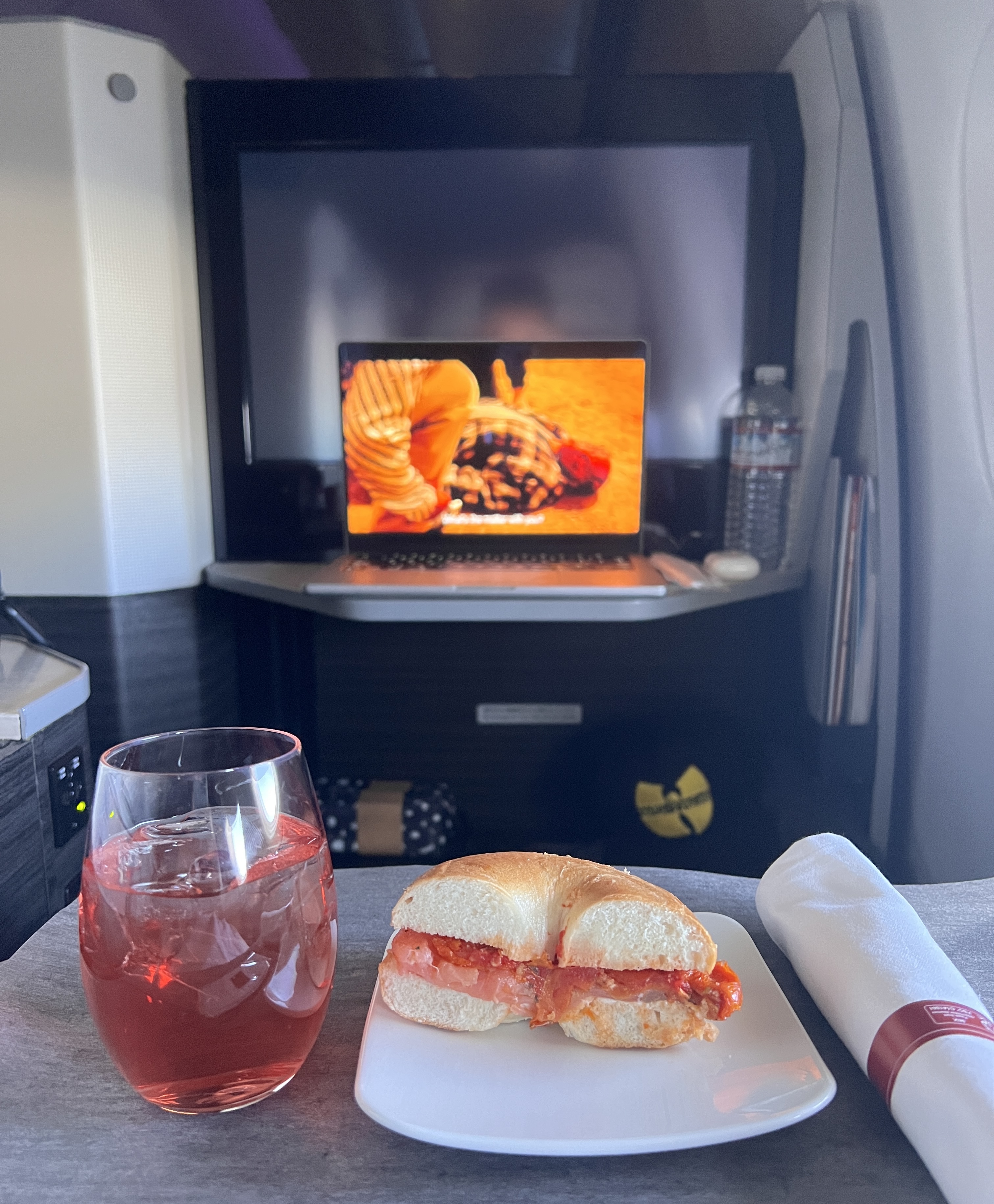 Japan Airlines 777 300er business class smoked salmon bagel Japan Airlines 777 300er business class smoked salmon bagel