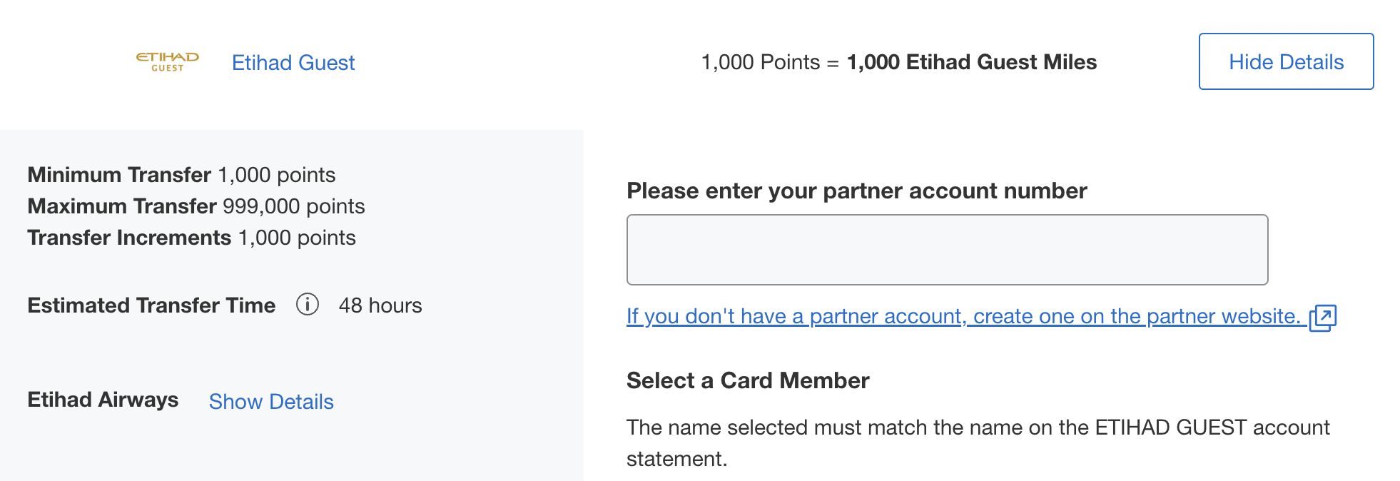 Link Etihad via Amex Screenshot