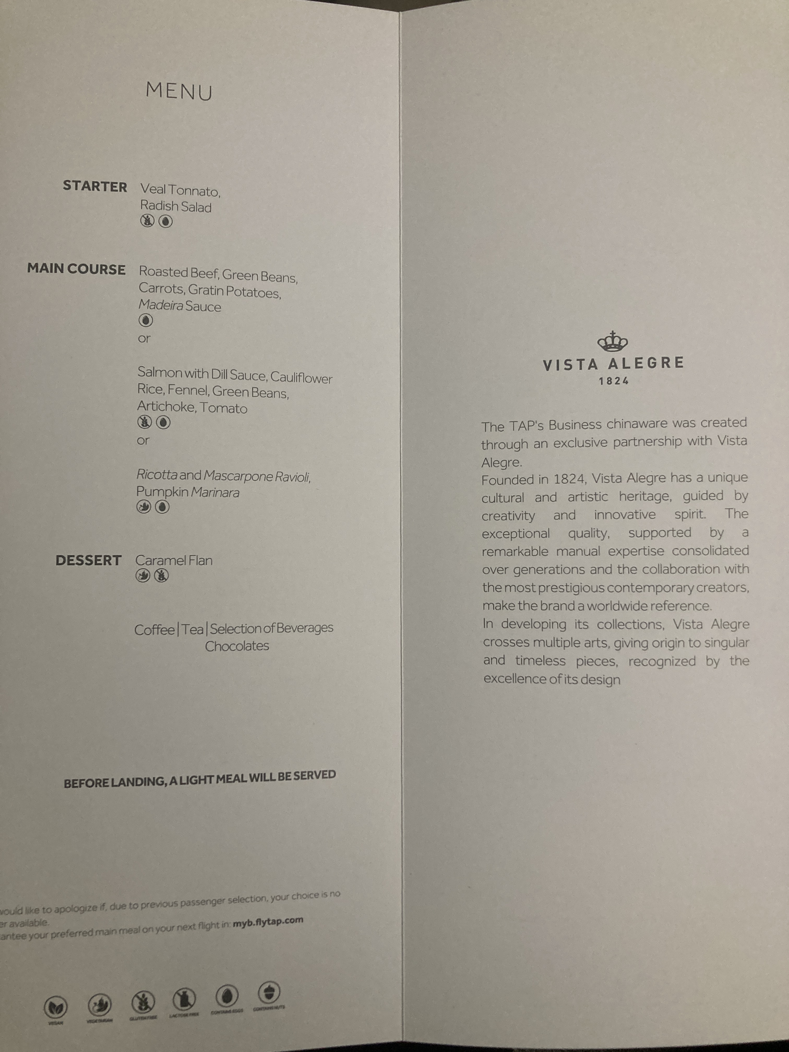 TAP Air Portugal A321LR neo business class EWR LIS menu TAP Air Portugal A321LR neo business class EWR LIS menu