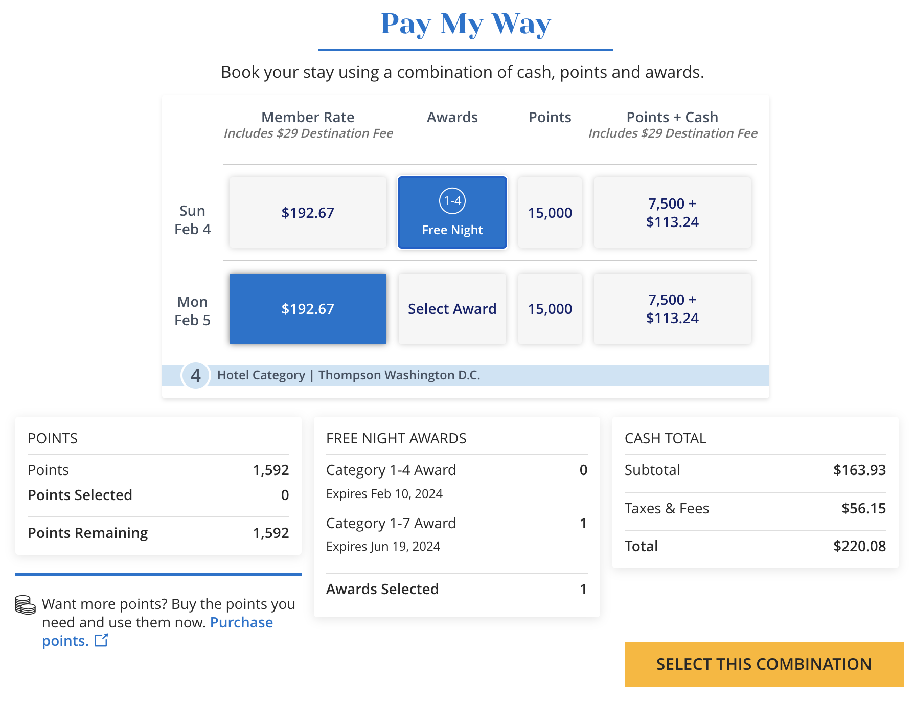 Thompson Washington DC Pay my Way options for booking