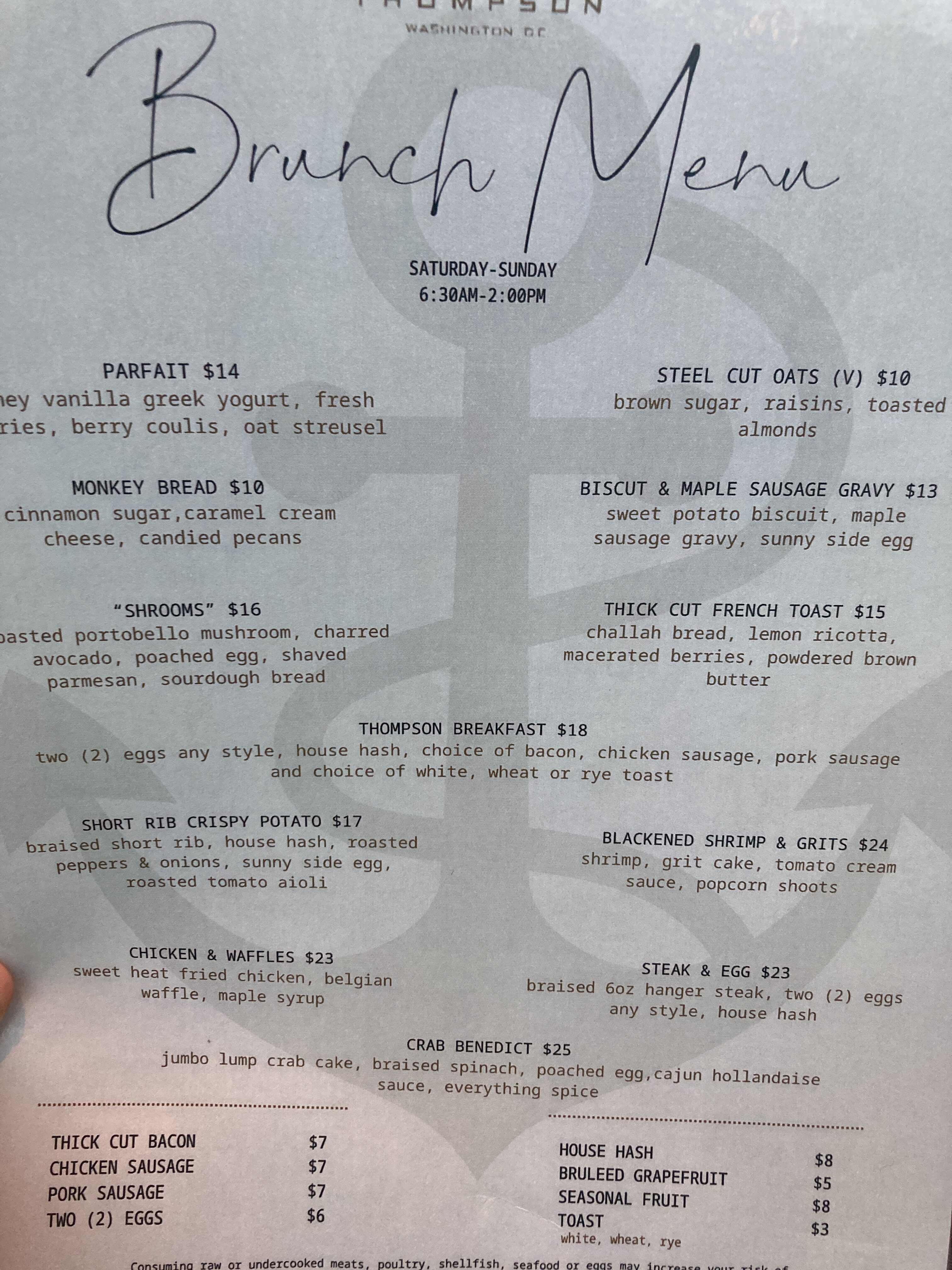 Thompson Washington DC Surveyor brunch menu