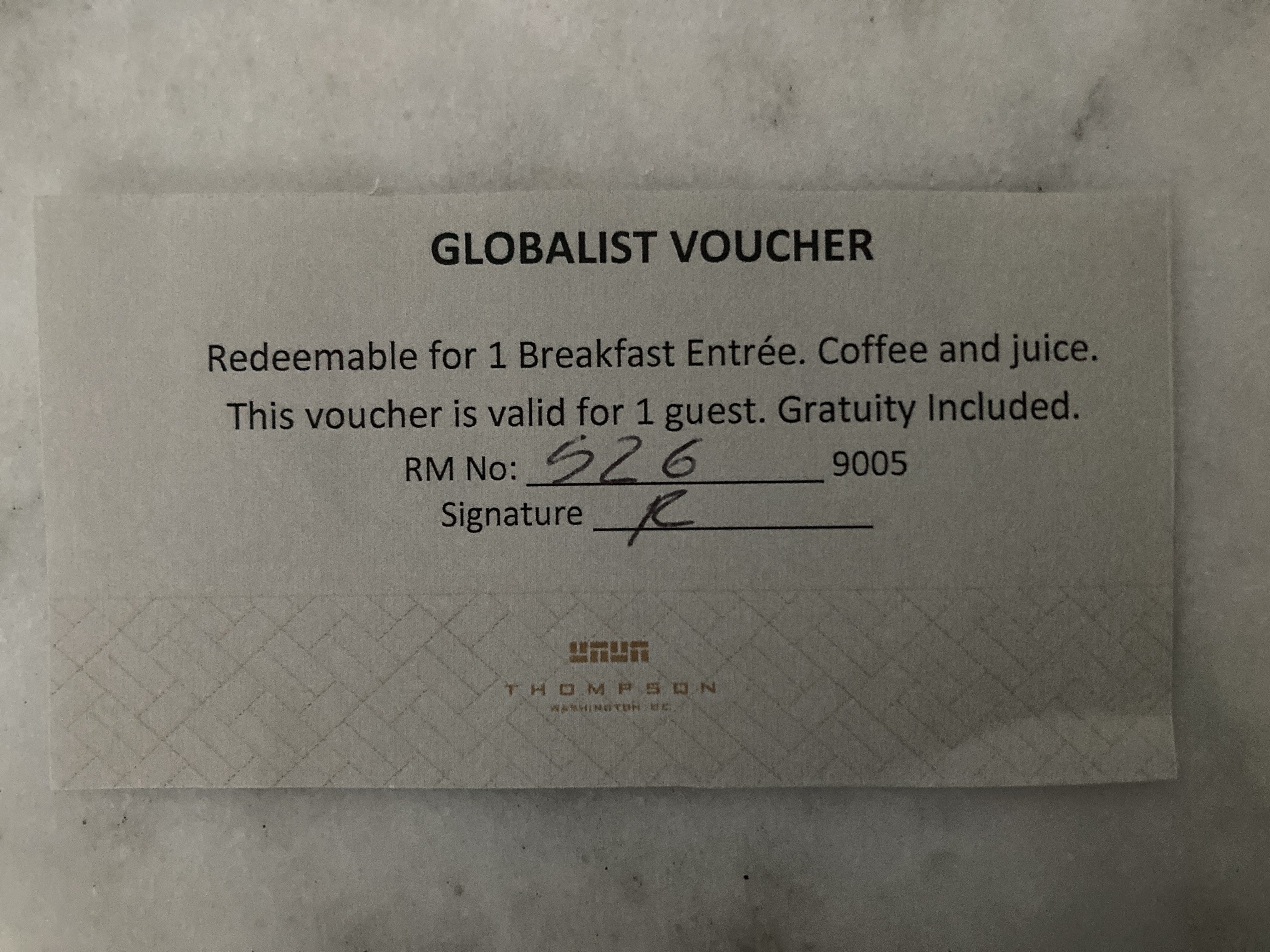 Thompson Washington DC breakfast voucher