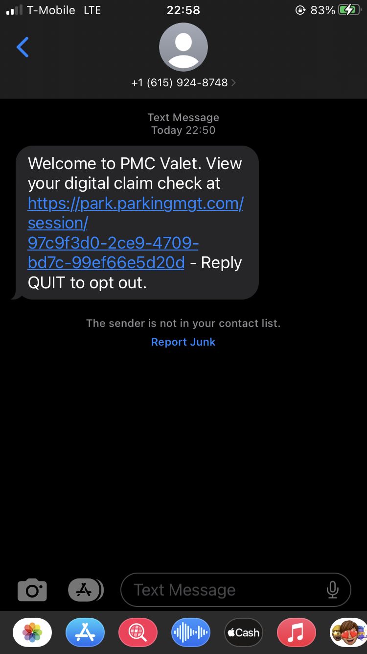 Thompson Washington DC valet parking text message