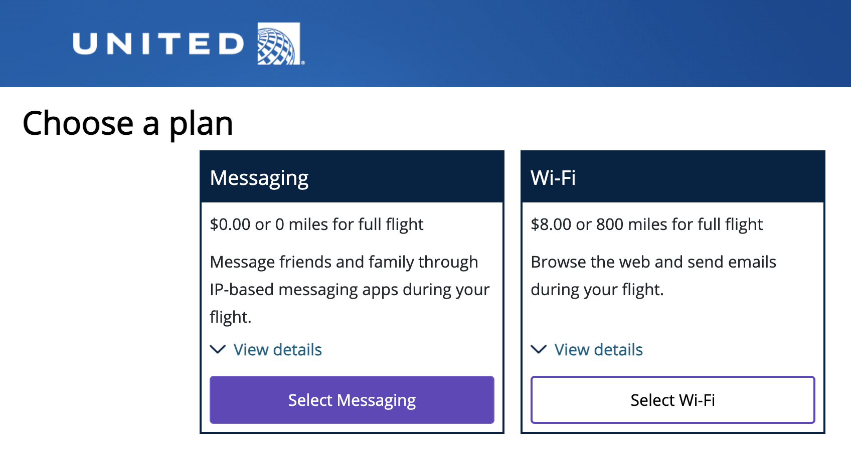 Wi Fi options on United flight LAX IAD Wi Fi options on United flight LAX IAD