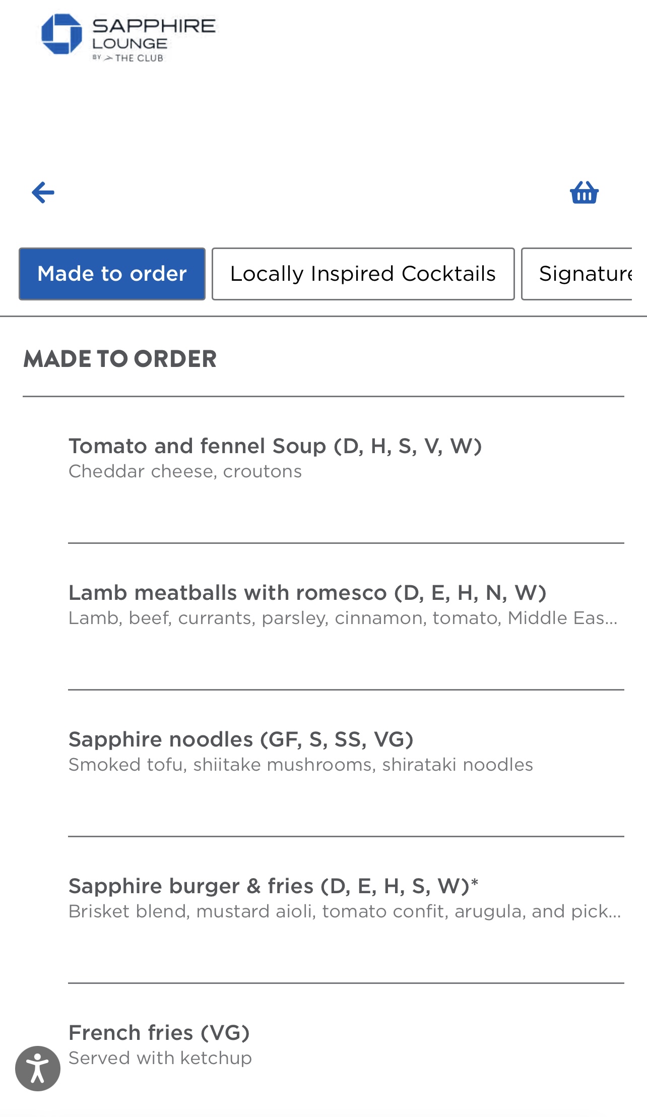 Chase Sapphire Lounge JFK made to order menu via QR code Chase Sapphire Lounge JFK made to order menu via QR code