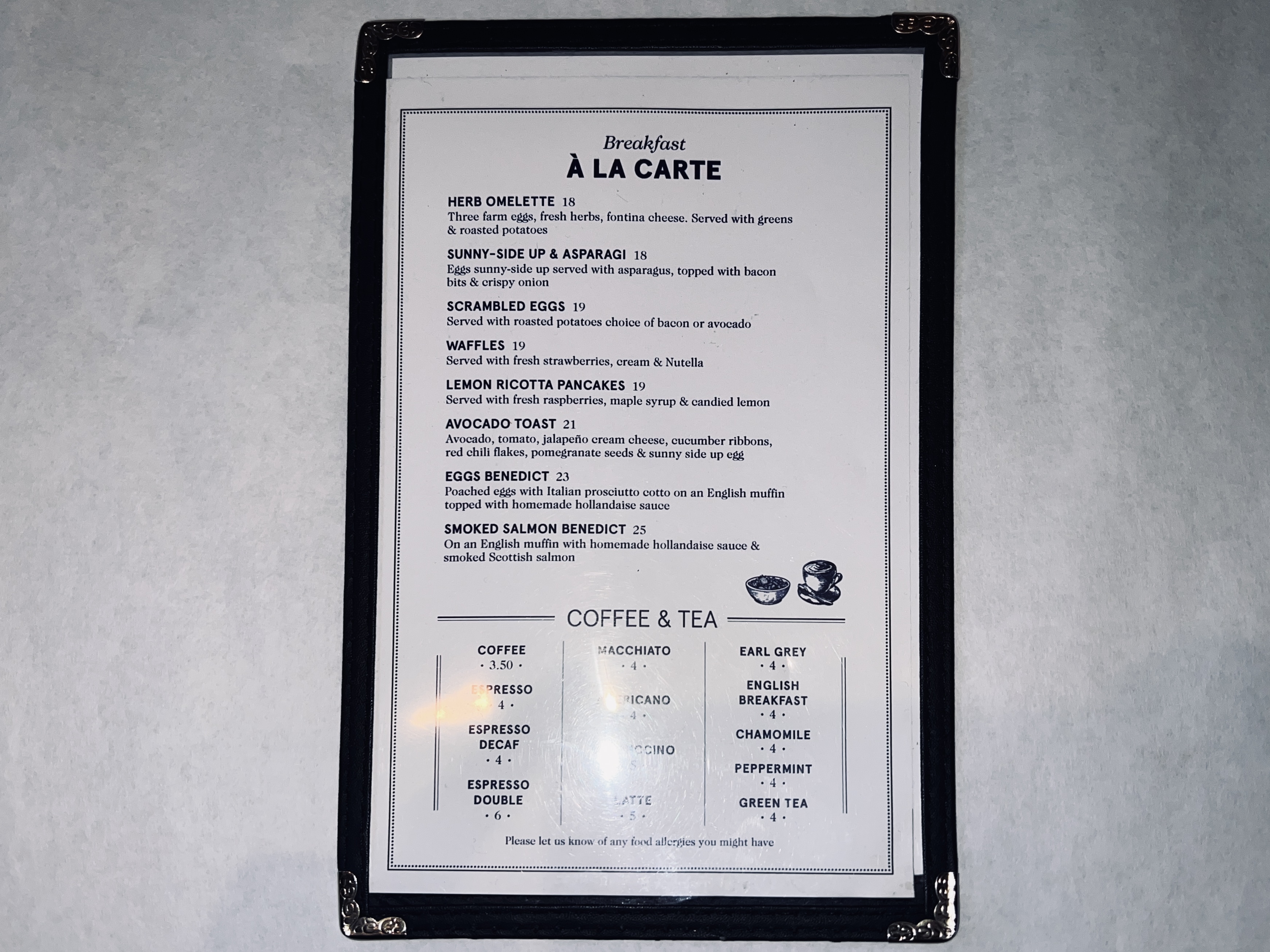 Hyatt Dream Midtown a la carte breakfast menu Hyatt Dream Midtown a la carte breakfast menu
