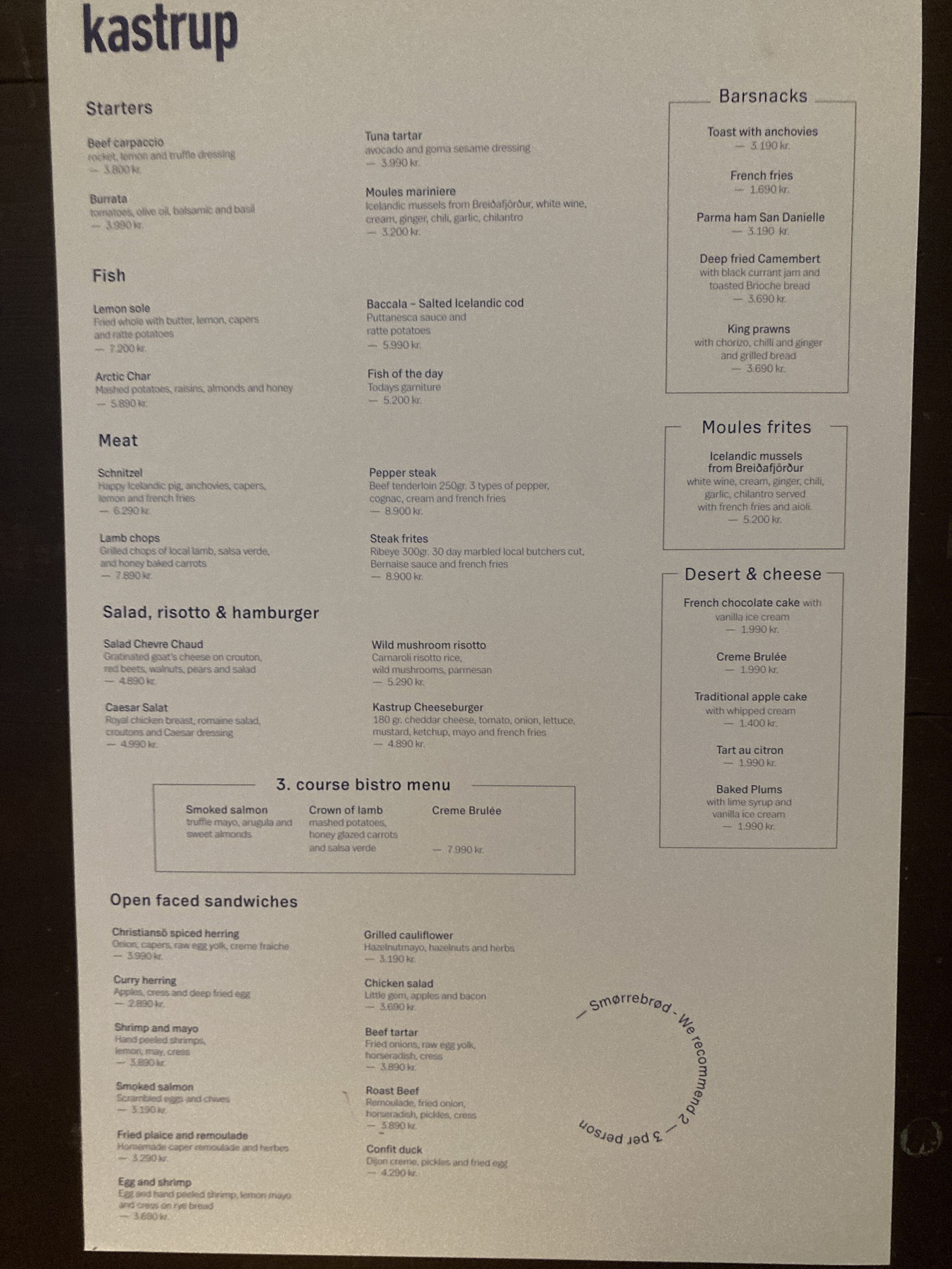 101 Hotel Reykjavik Kastrup menu