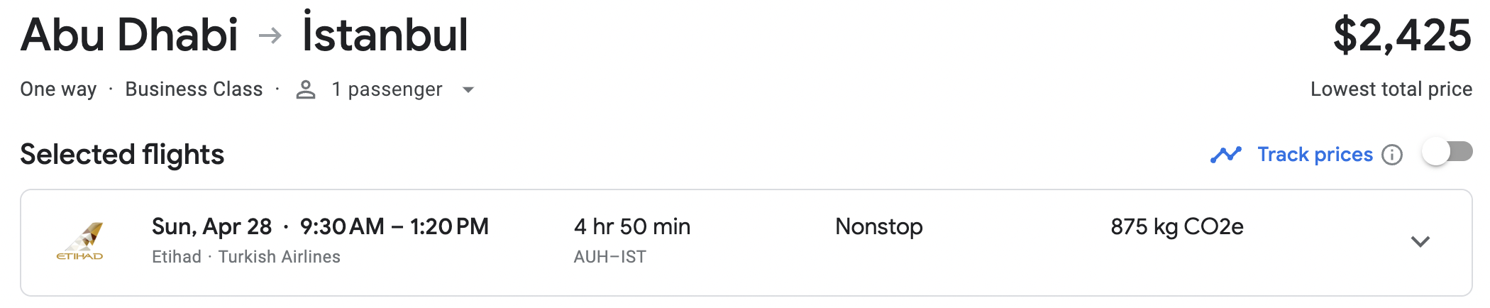 AUH IST Etihad J Cash Cost