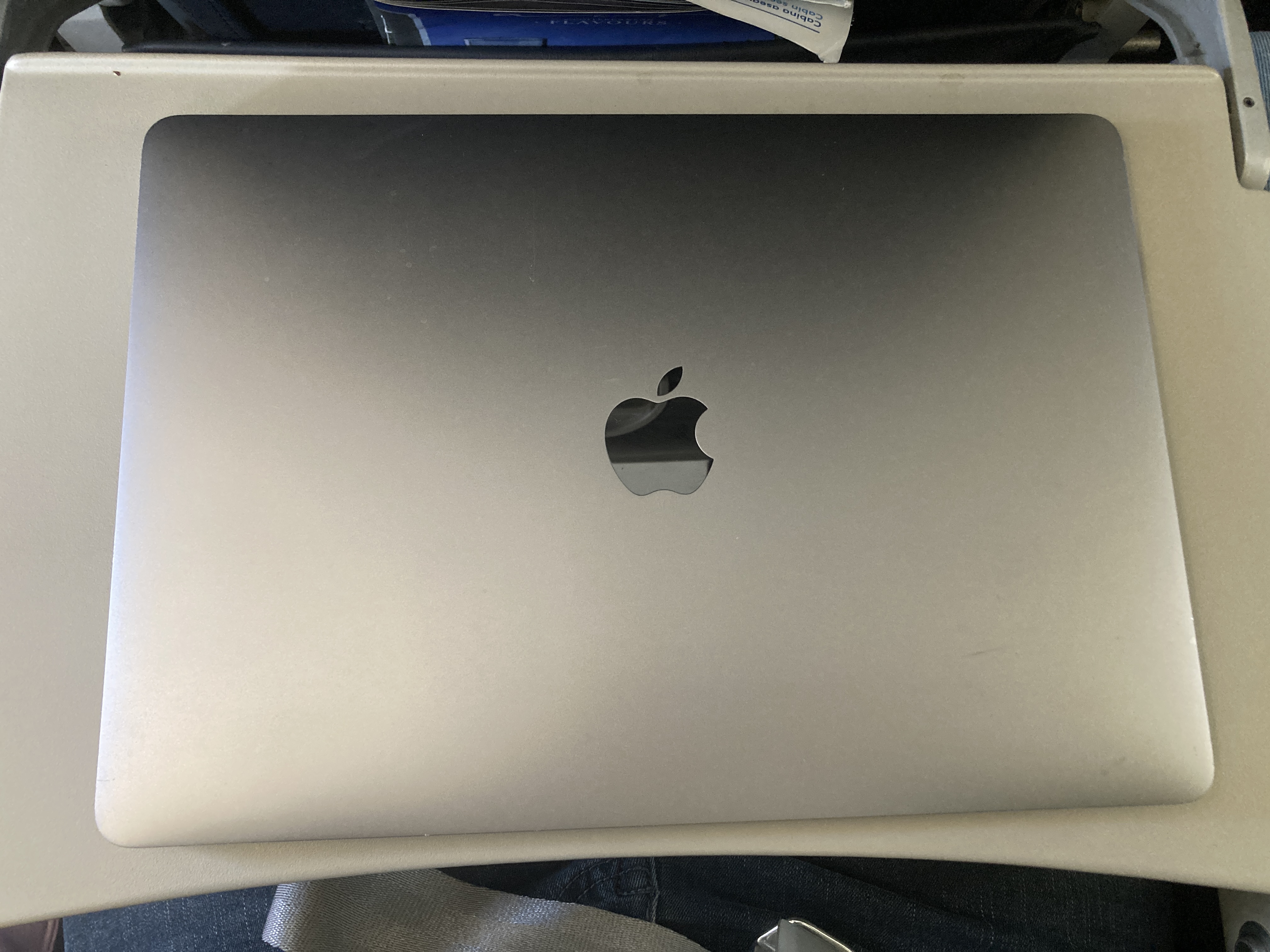 Air Europa 13 inch laptop on tray table Air Europa 13 inch laptop on tray table