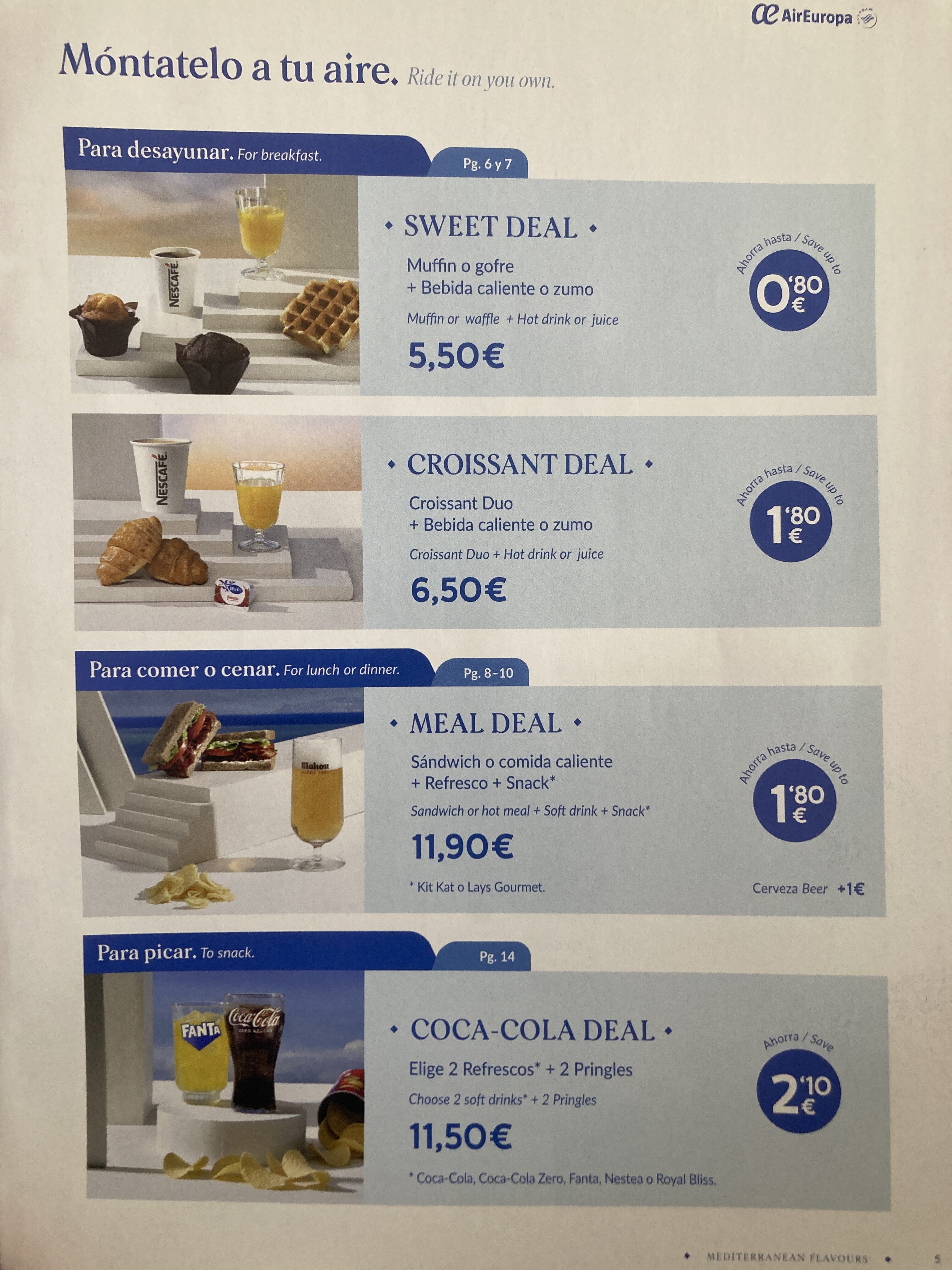 Air Europa economy breakfast menu B737 800 MAD AGP Air Europa economy breakfast menu B737 800 MAD AGP
