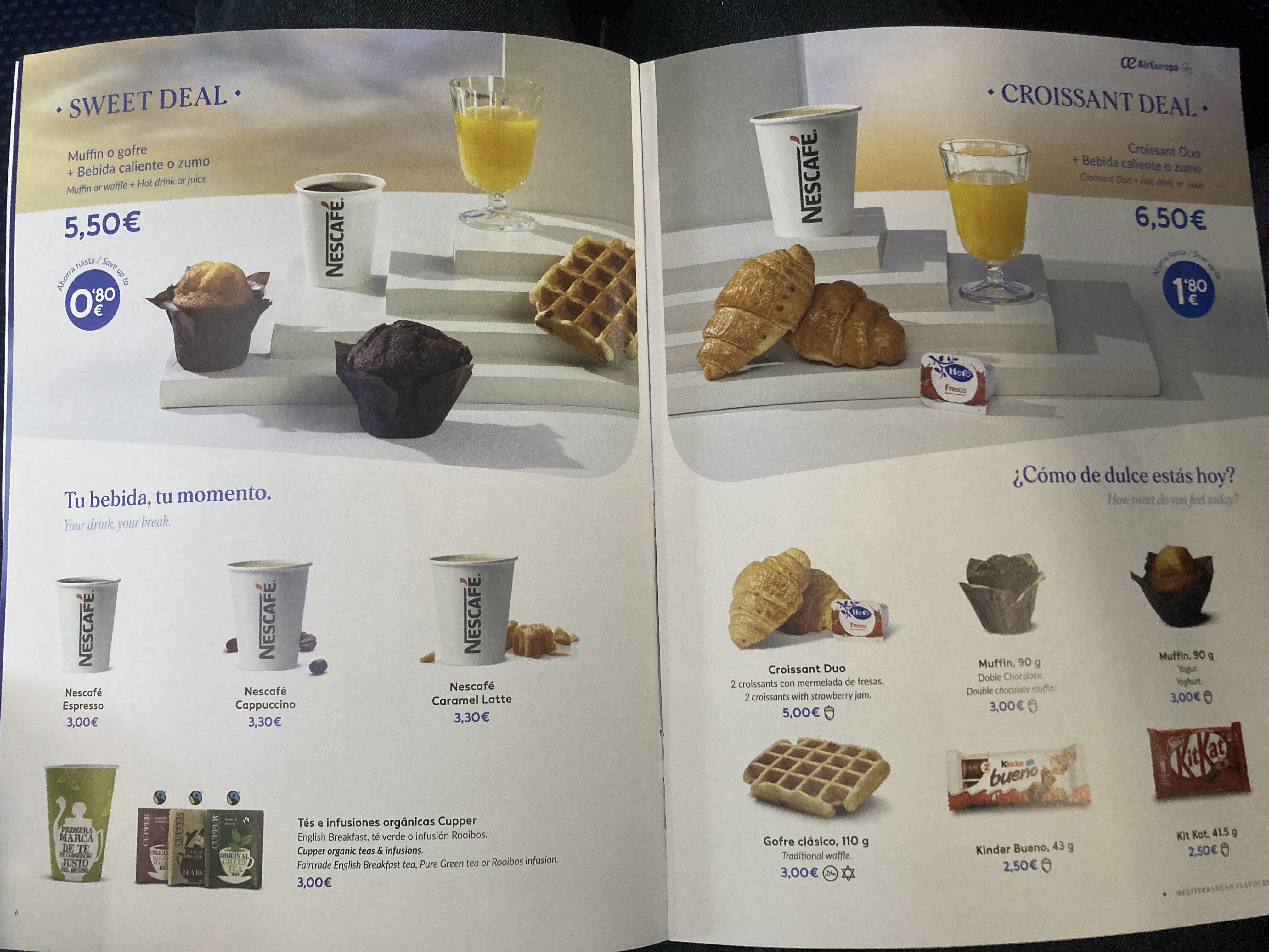 Air Europa economy pastries menu B737 800 MAD AGP Air Europa economy pastries menu B737 800 MAD AGP