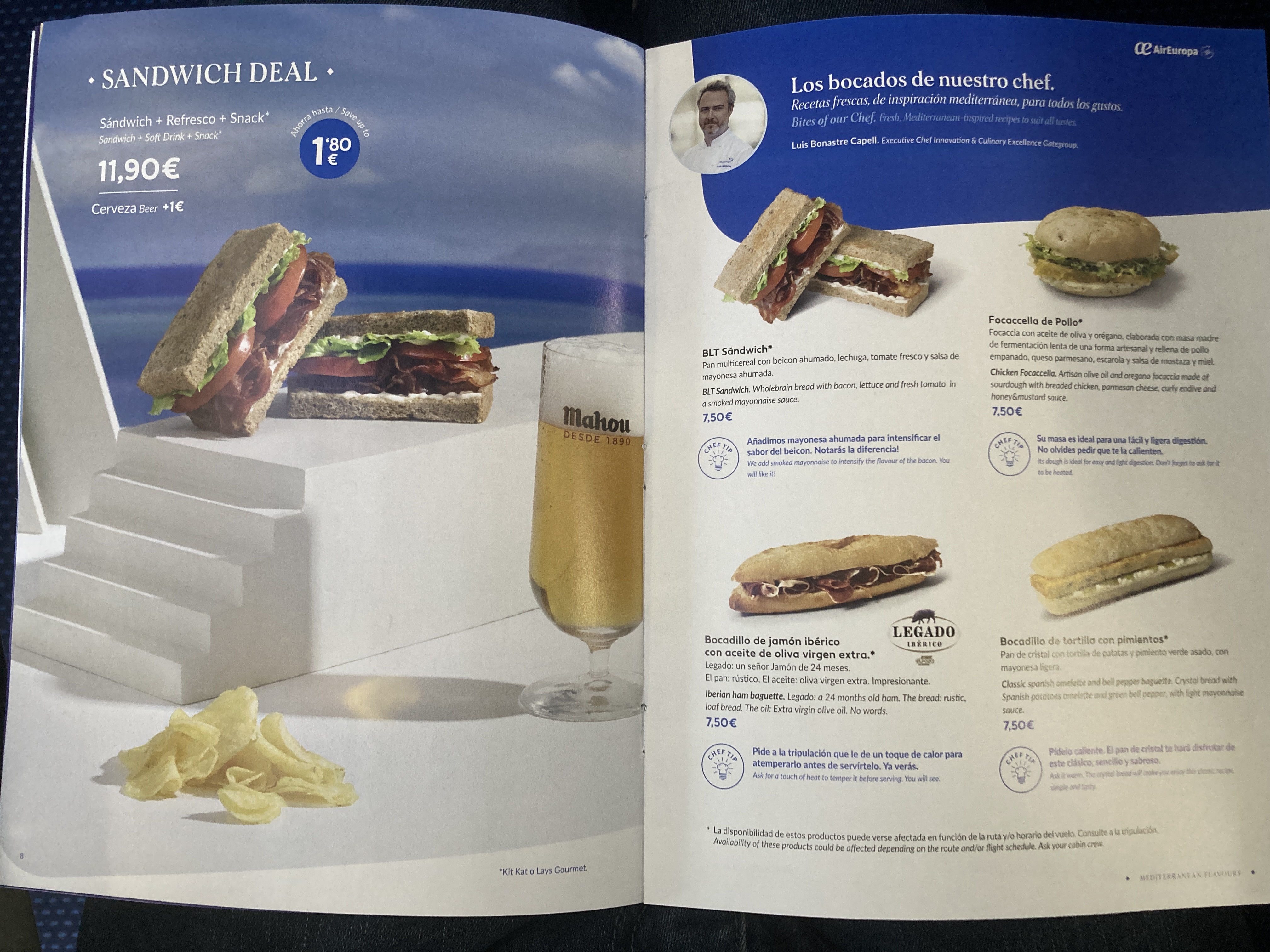 Air Europa economy sandwich menu B737 800 MAD AGP Air Europa economy sandwich menu B737 800 MAD AGP