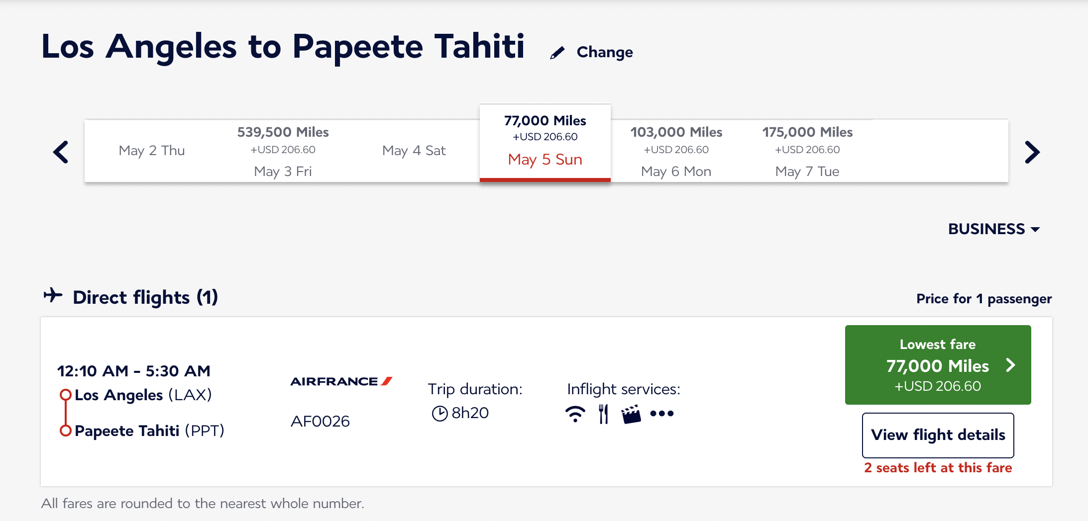 Air France Tahiti LAX Flying Blue Screenshot