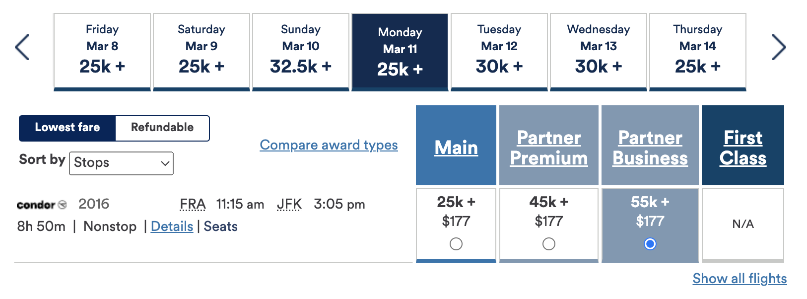Alaska redemption cost for Condor business class FRA JFK Alaska redemption cost for Condor business class FRA JFK