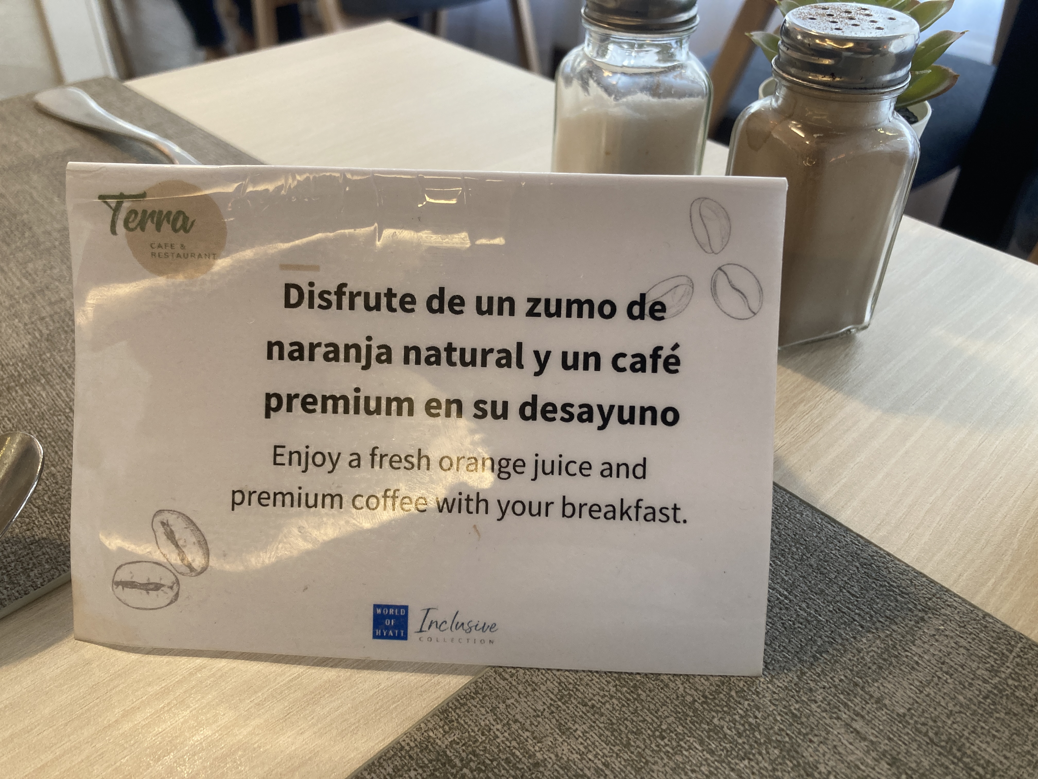 AluaSoul Costa Malaga Terra restaurant drink sign on table