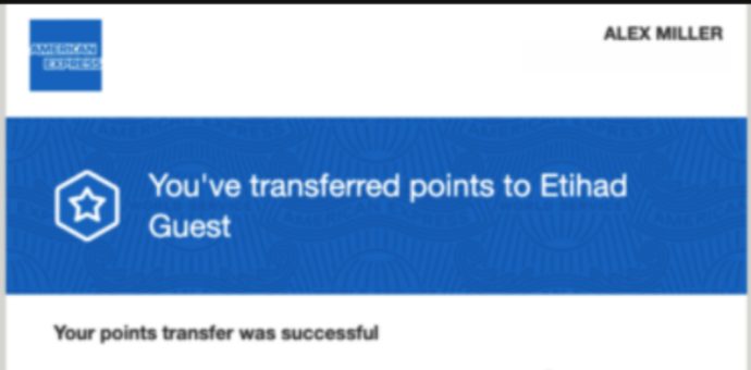 Amex Etihad Transfer Successful