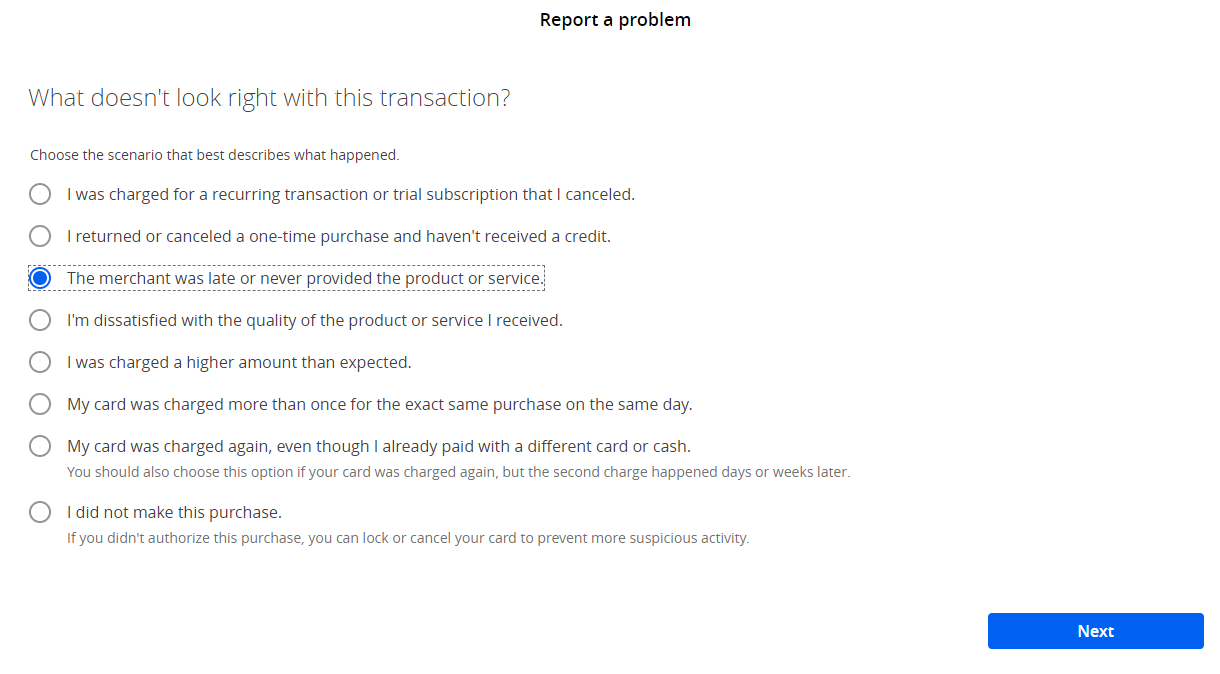 Chase dispute options