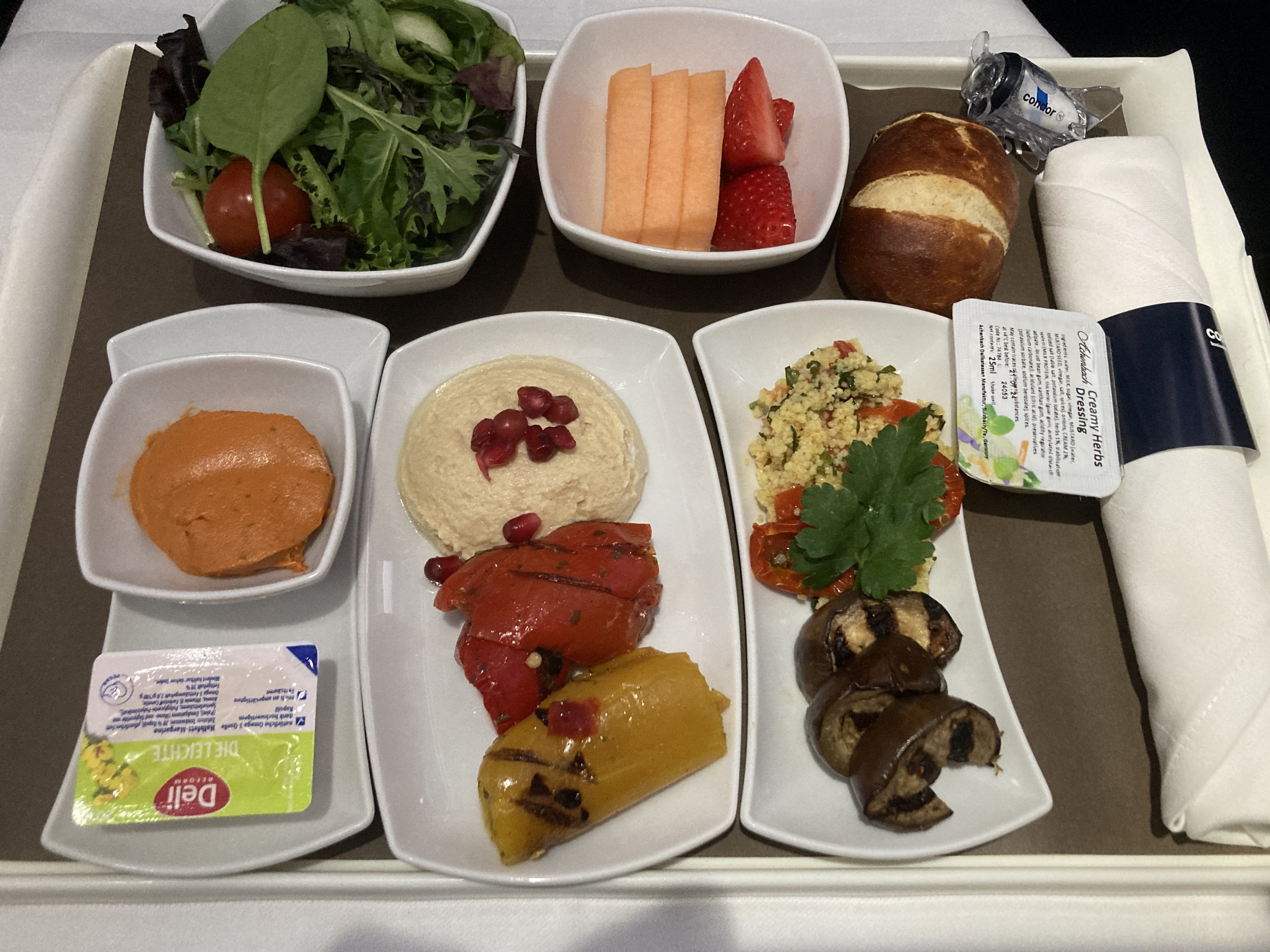 Condor A330 900neo business class appetizer and salad tray Condor A330 900neo business class appetizer and salad tray