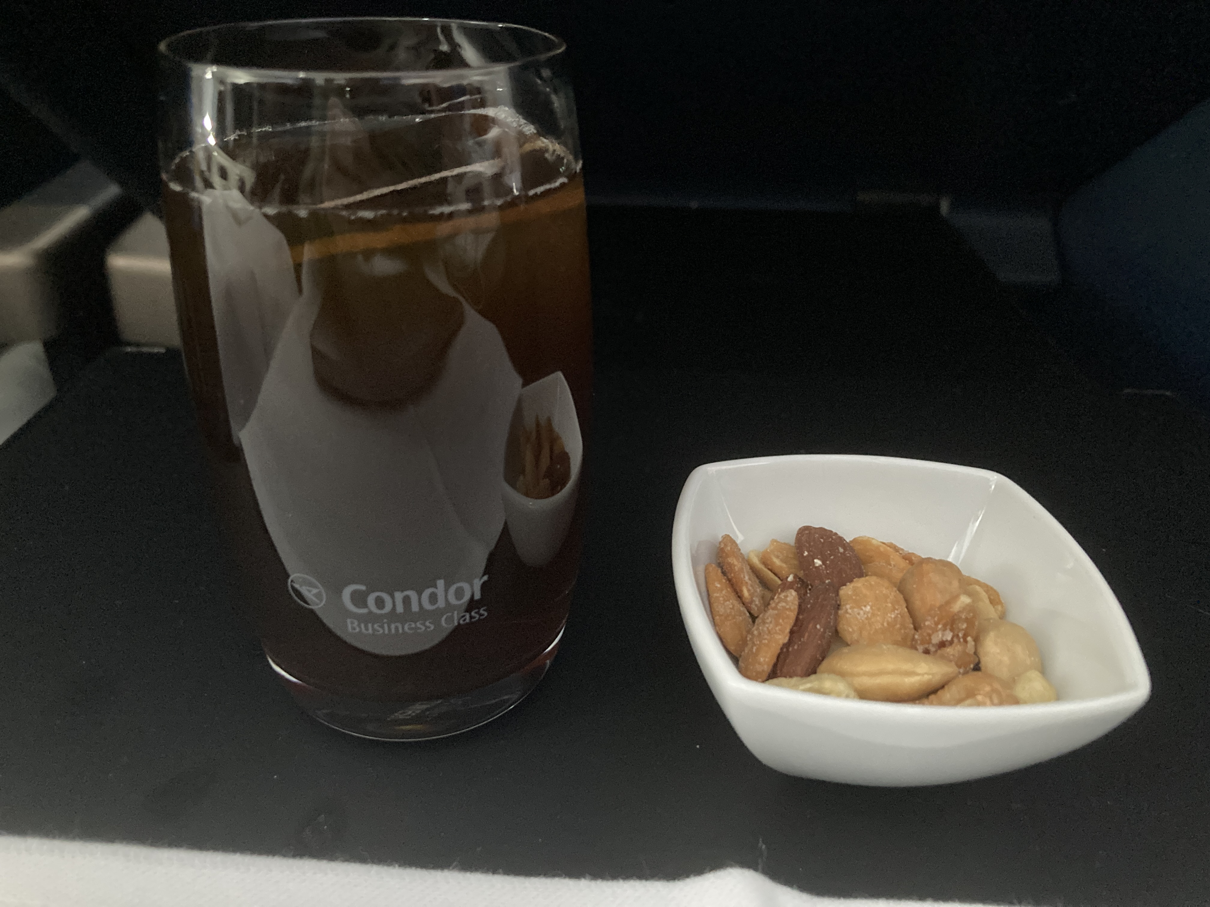 Condor A330 900neo business class drink and nuts Condor A330 900neo business class drink and nuts