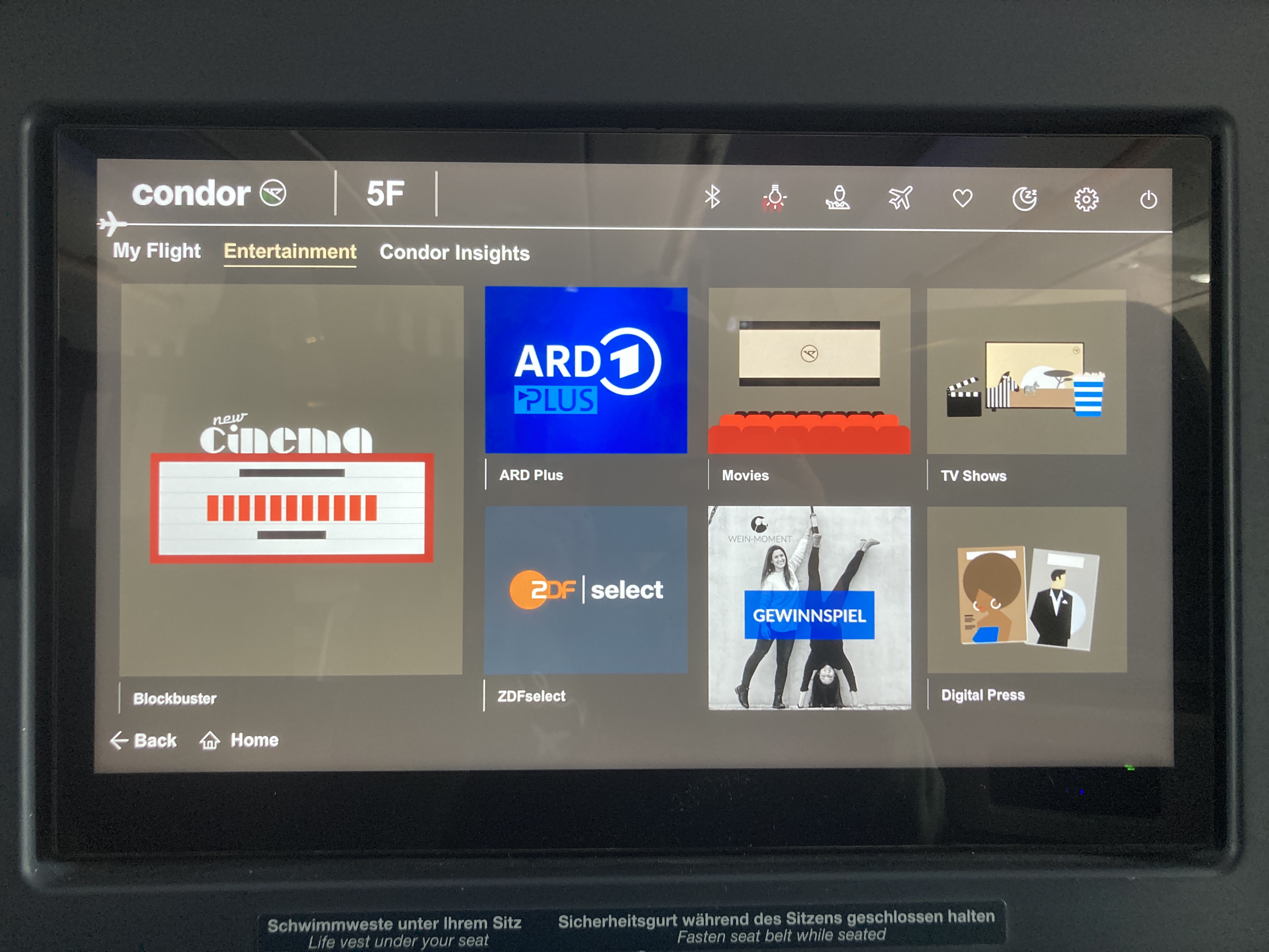 Condor A330 900neo business class entertainment system entertainment page Condor A330 900neo business class entertainment system entertainment page