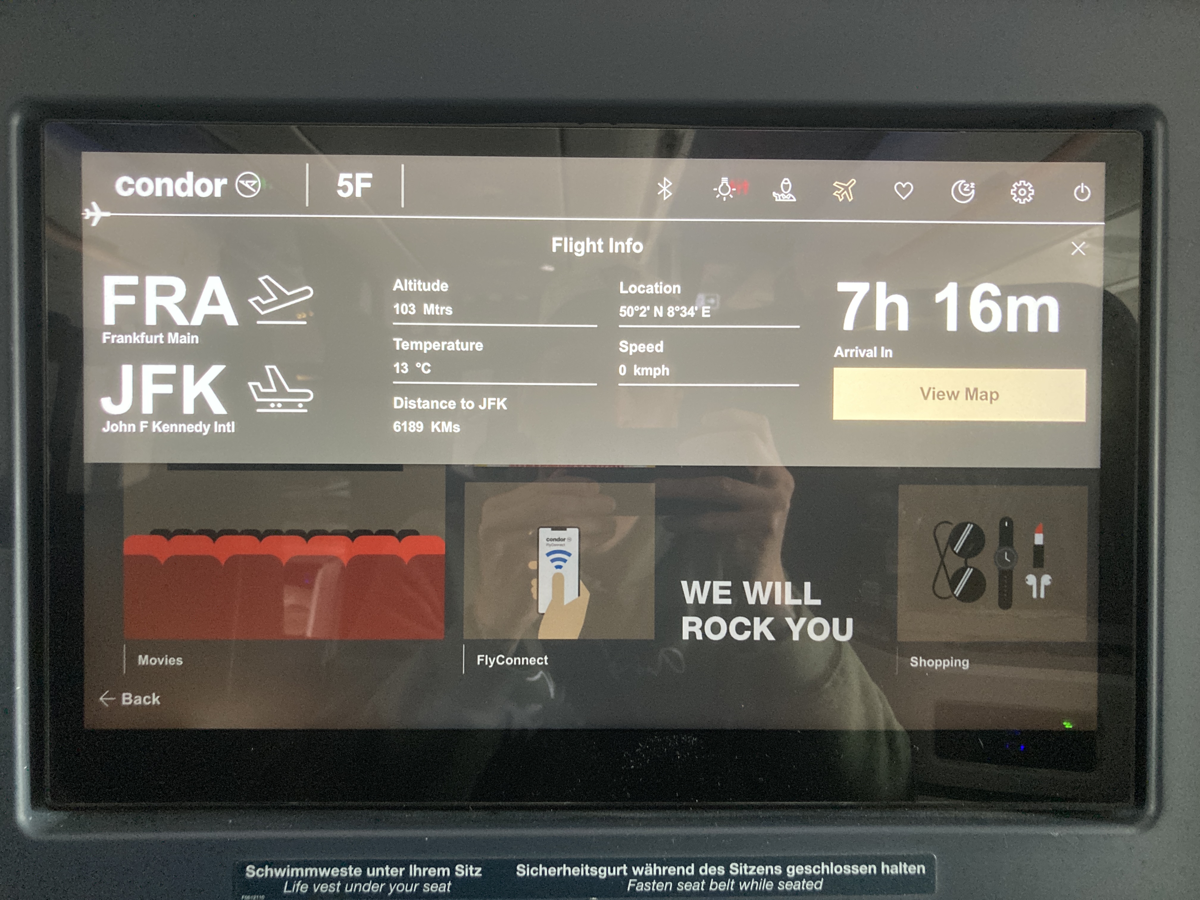 Condor A330 900neo business class entertainment system flight information Condor A330 900neo business class entertainment system flight information
