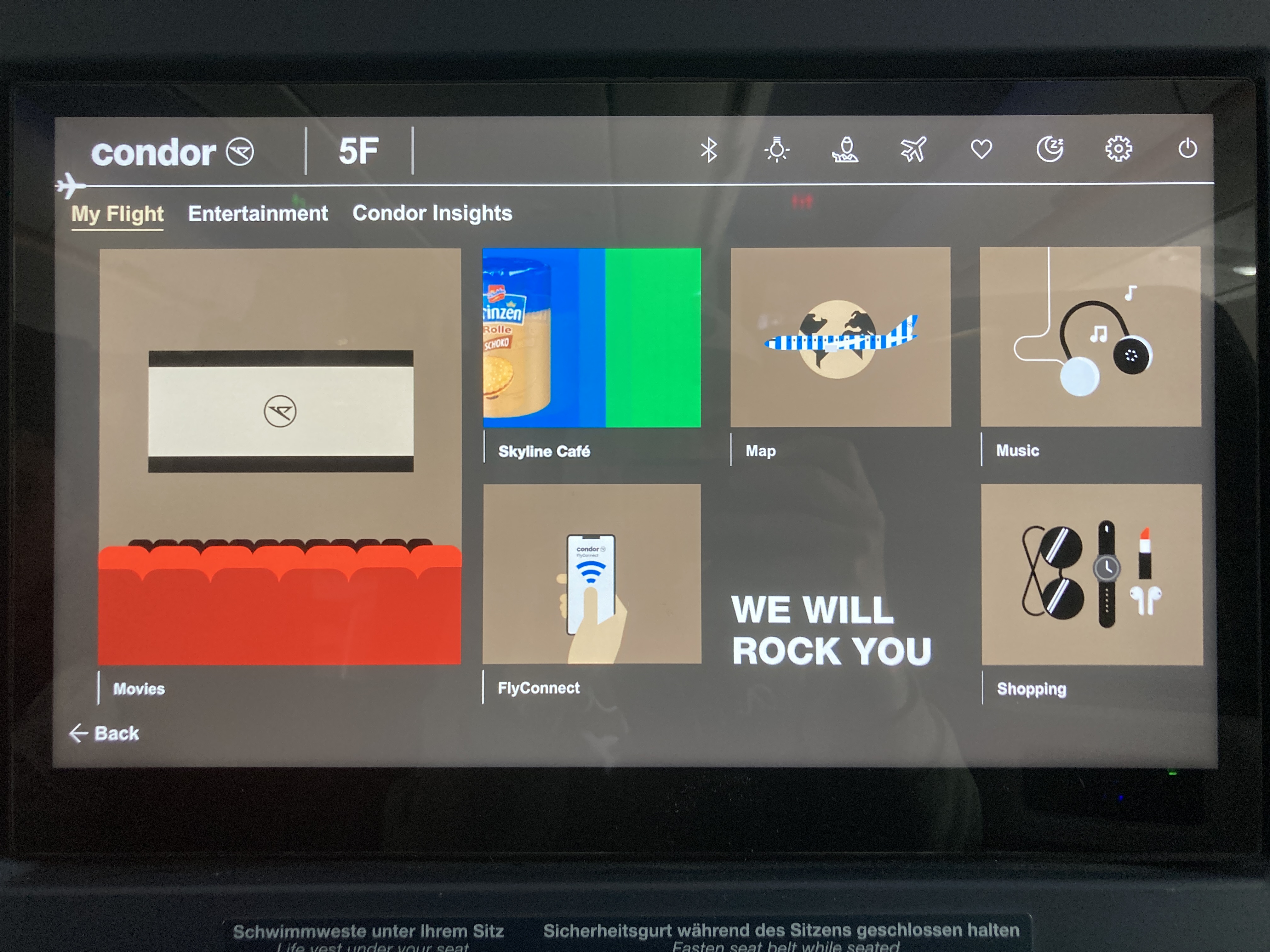 Condor A330 900neo business class entertainment system home page Condor A330 900neo business class entertainment system home page