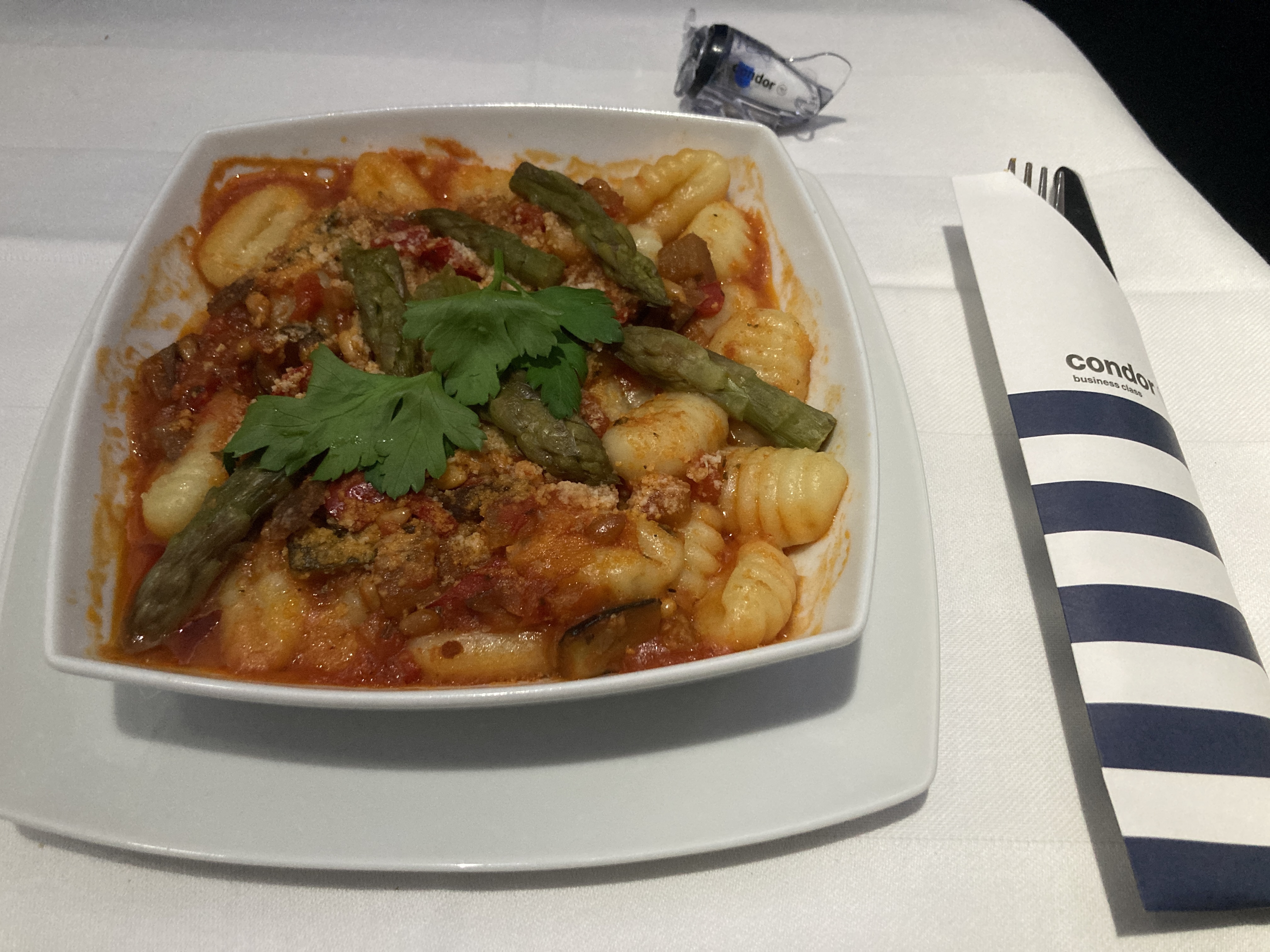 Condor A330 900neo business class gnocchi with cheese Condor A330 900neo business class gnocchi with cheese