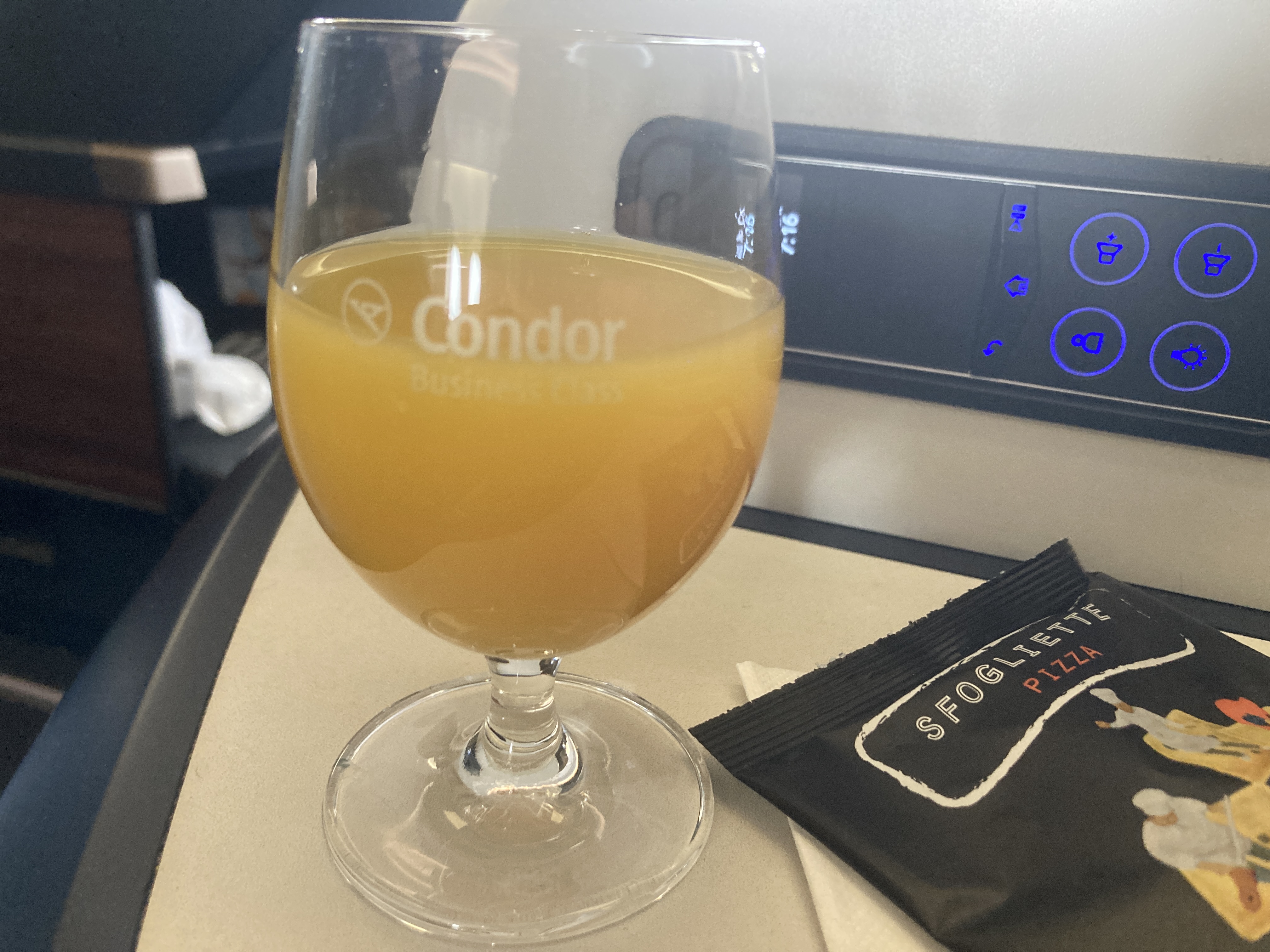 Condor A330 900neo business class welcome drink Condor A330 900neo business class welcome drink