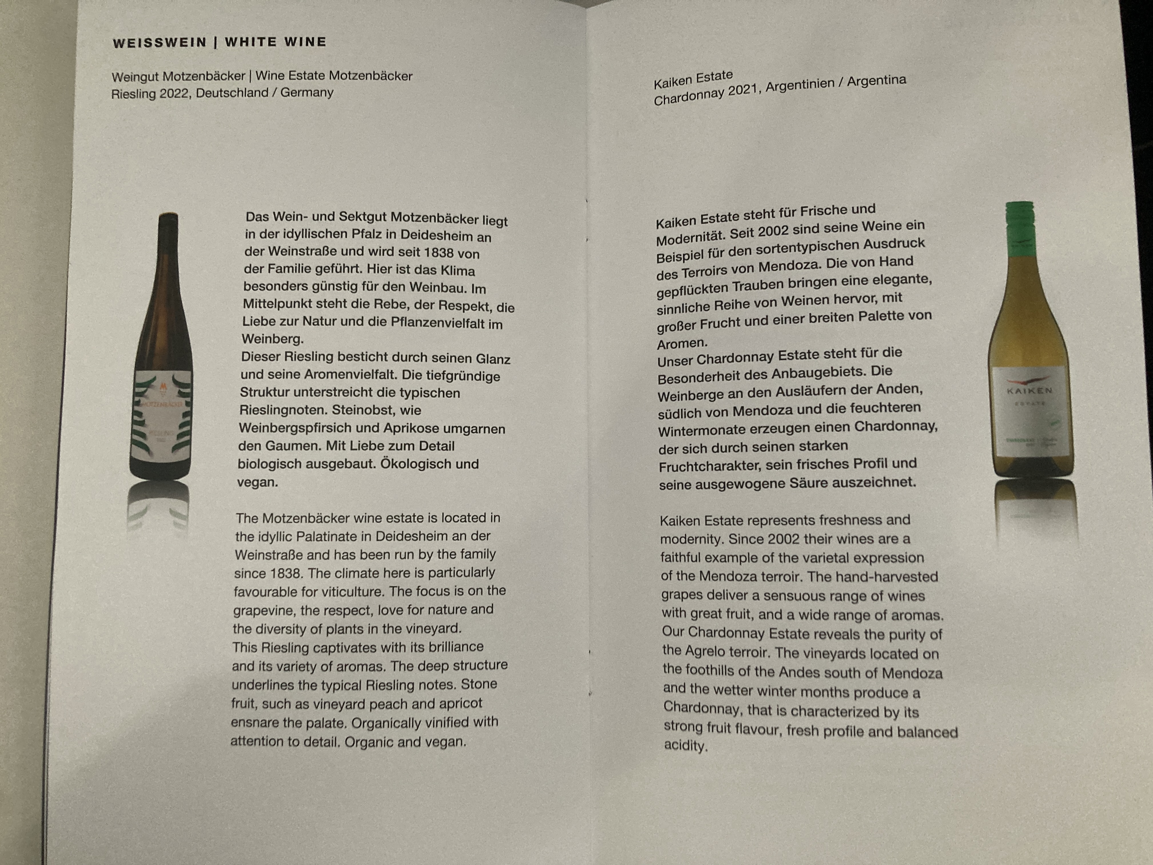 Condor A330 900neo business class wine menu Condor A330 900neo business class wine menu