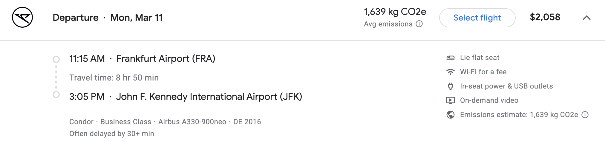 Condor business class cash price FRA JFK Condor business class cash price FRA JFK