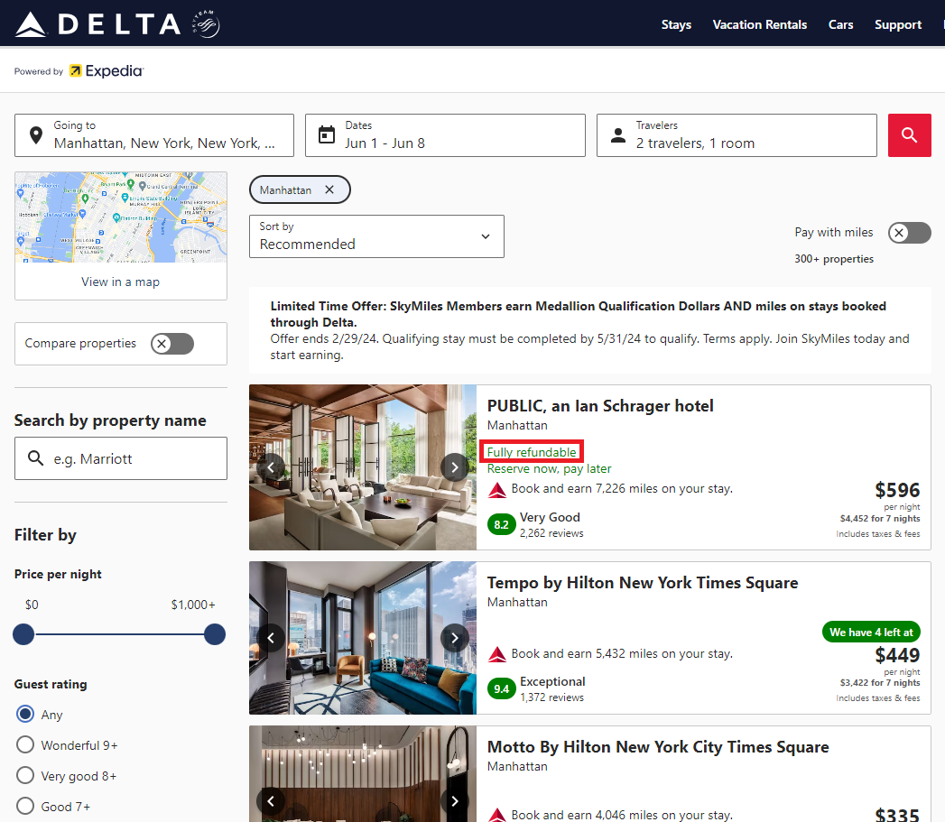 Delta Stays NYC pay with cash fully refundable Delta Stays NYC pay with cash fully refundable