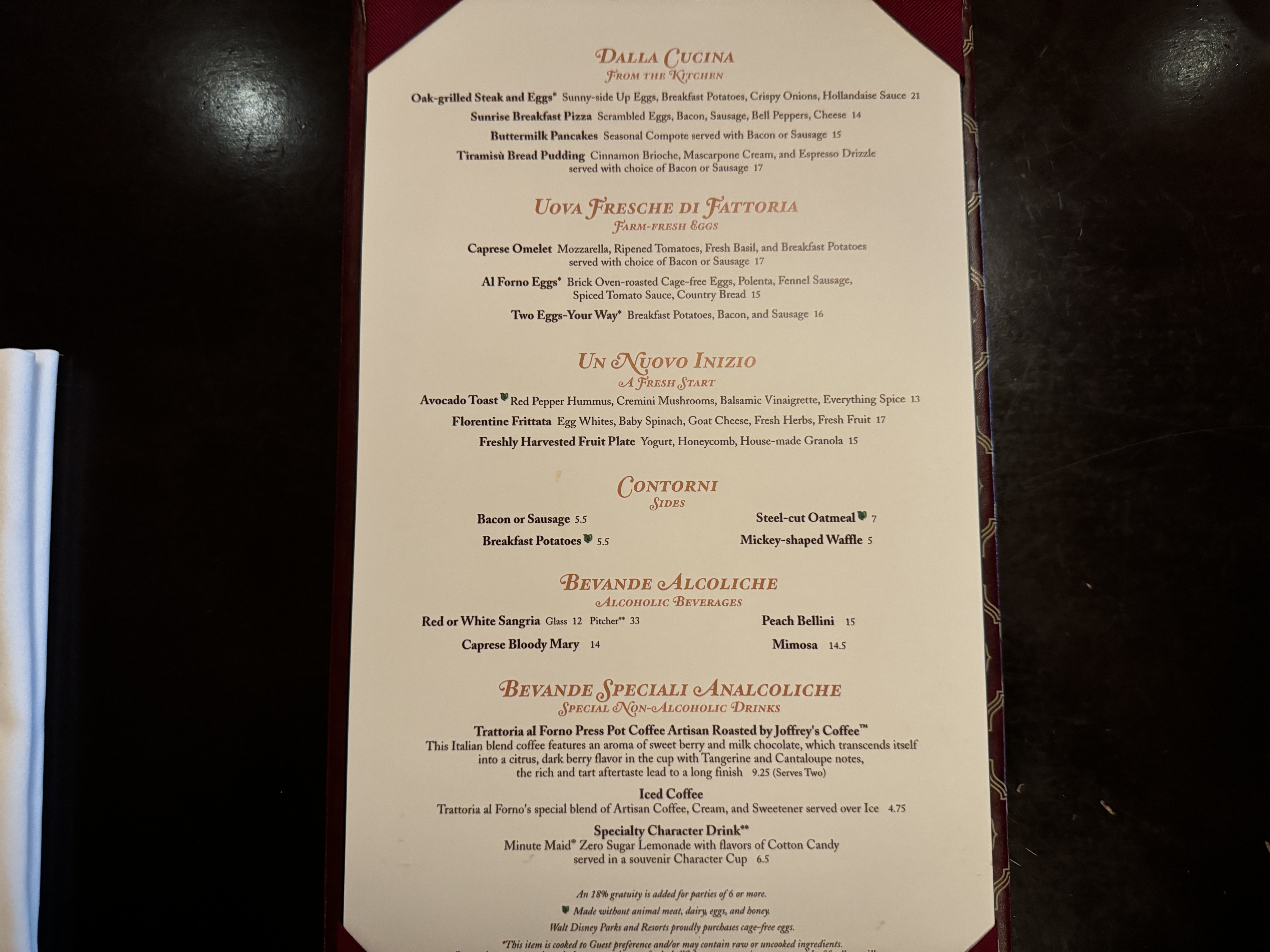Disneys BoardWalk Inn Trattoria al Forno Breakfast Menu Disneys BoardWalk Inn Trattoria al Forno Breakfast Menu