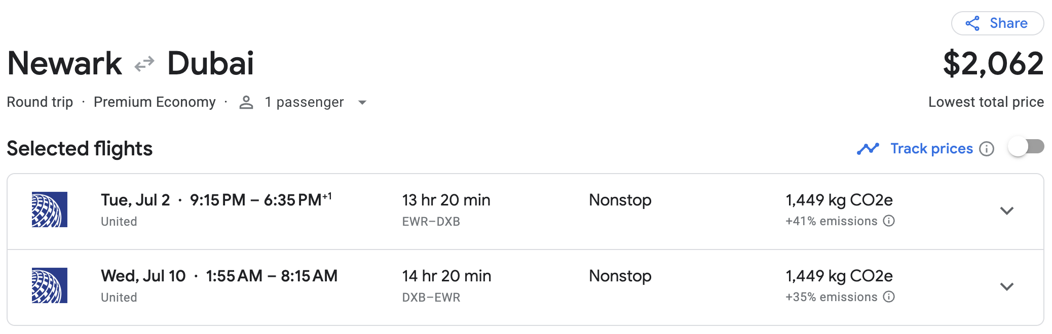 EWR DXB Premium Plus