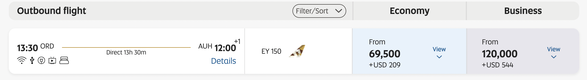 Etihad ORD AUH Transfer Bonus Screenshot Award