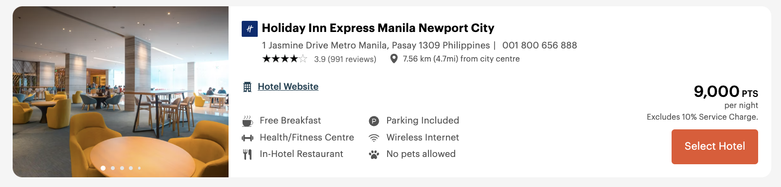 Holiday Inn Express Manila Newport City points award pricing