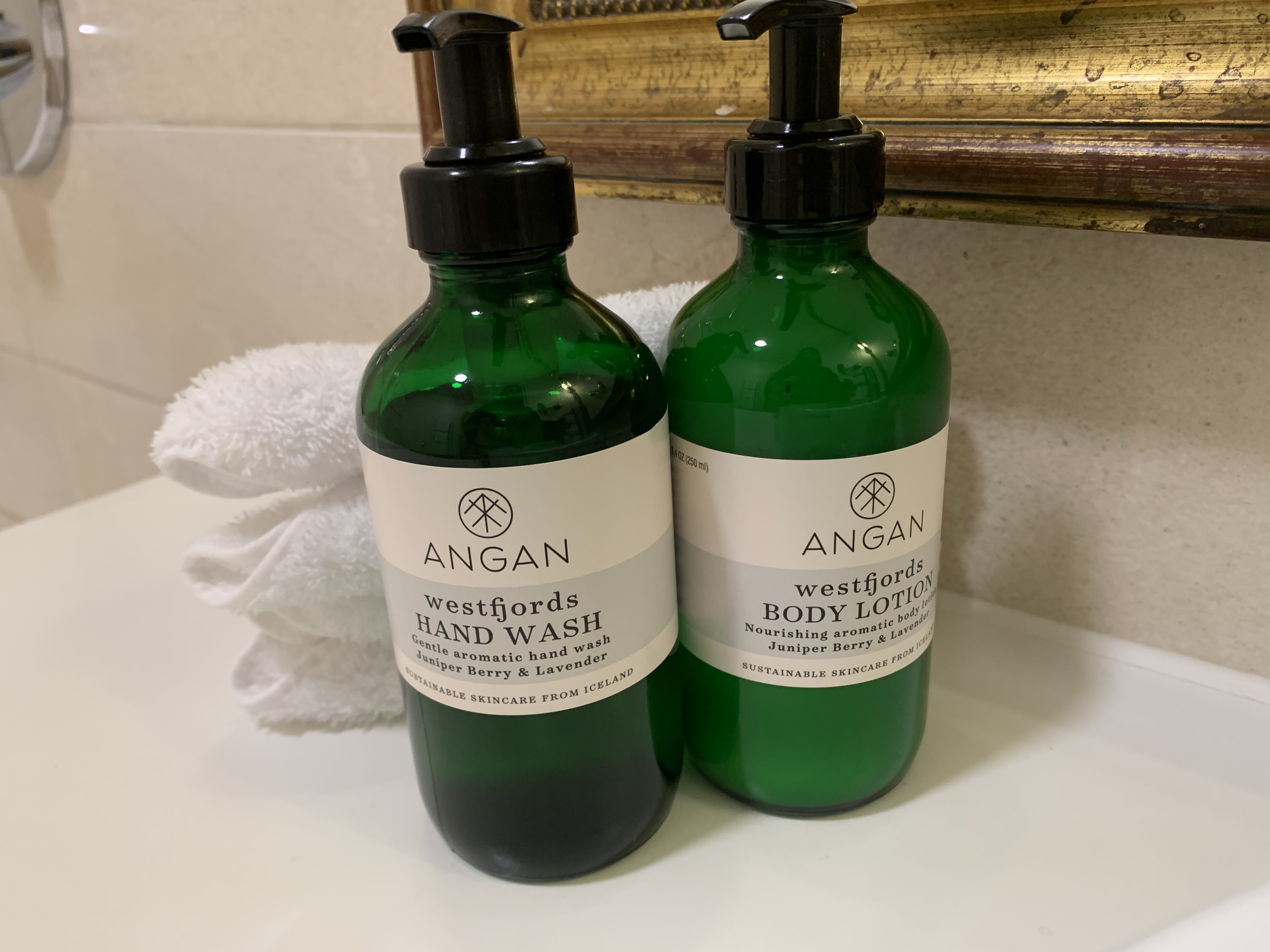 Hotel Ranga bathroom toiletries on sink counter