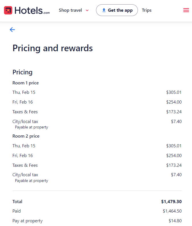 Hotels.com receipt